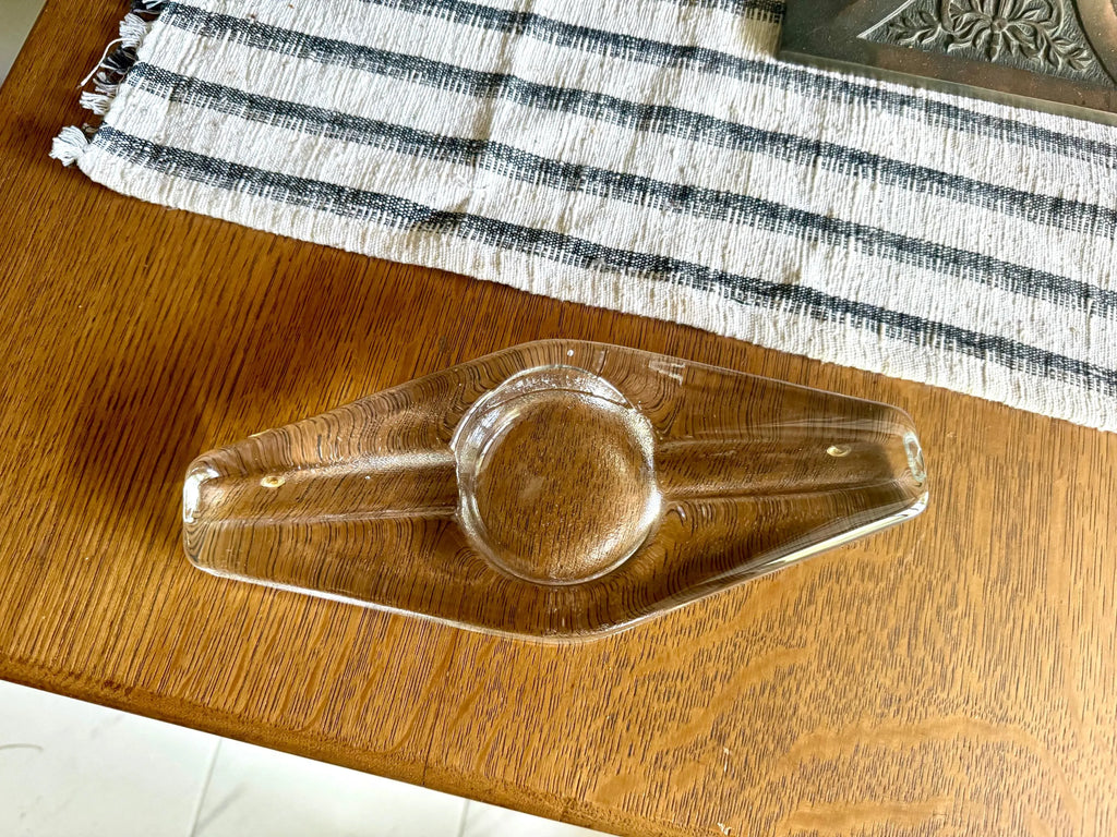 Vintage Blenko Cigar Ashtray | Blenko Ice Glass Cigar Ash Tray | Clear Glass Ashtray | MCM Blenko Ashtray | Heavy Glass Cigar Ashtray |