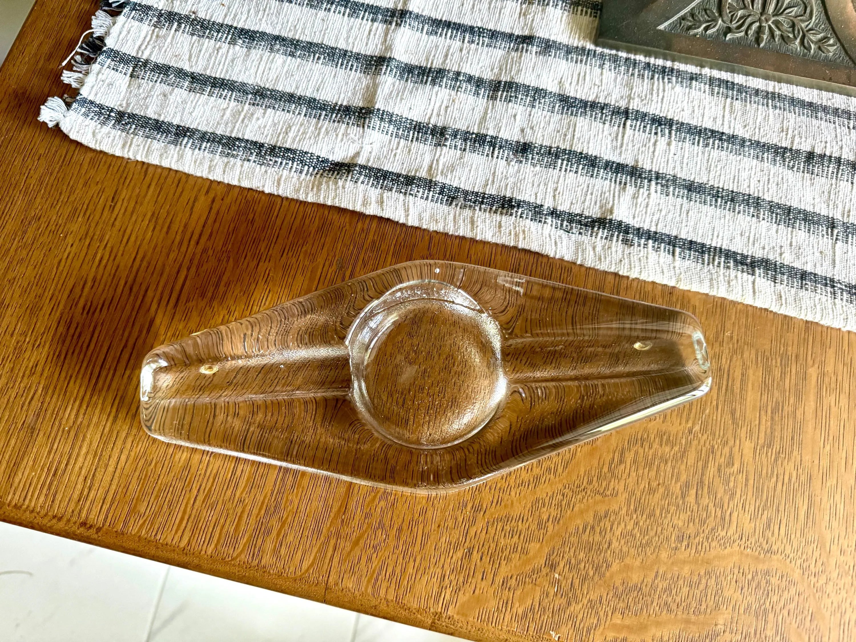 Vintage Blenko Cigar Ashtray | Blenko Ice Glass Cigar Ash Tray | Clear Glass Ashtray | MCM Blenko Ashtray | Heavy Glass Cigar Ashtray |