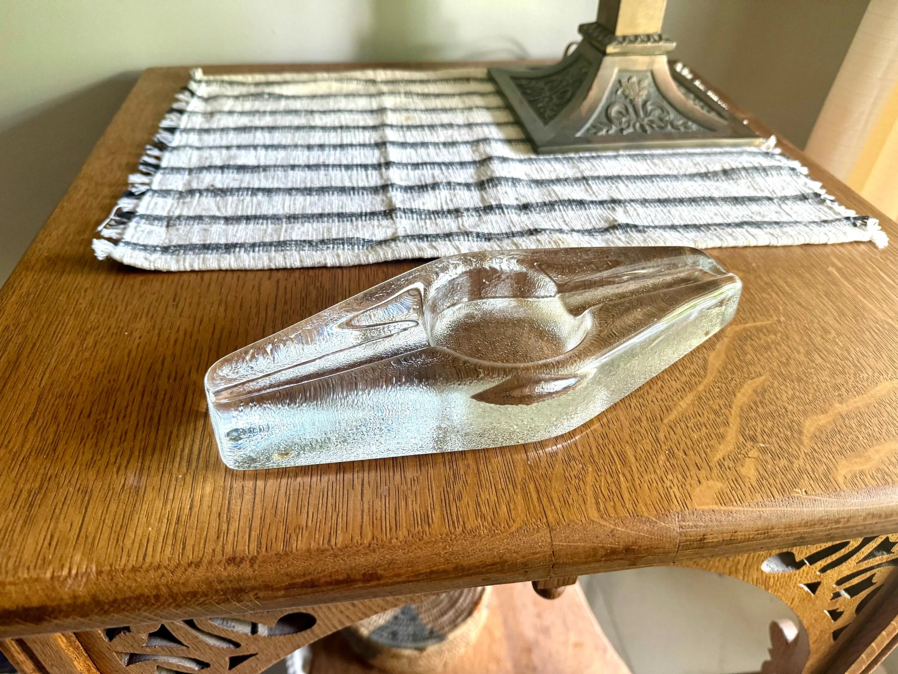 Vintage Blenko Cigar Ashtray | Blenko Ice Glass Cigar Ash Tray | Clear Glass Ashtray | MCM Blenko Ashtray | Heavy Glass Cigar Ashtray |