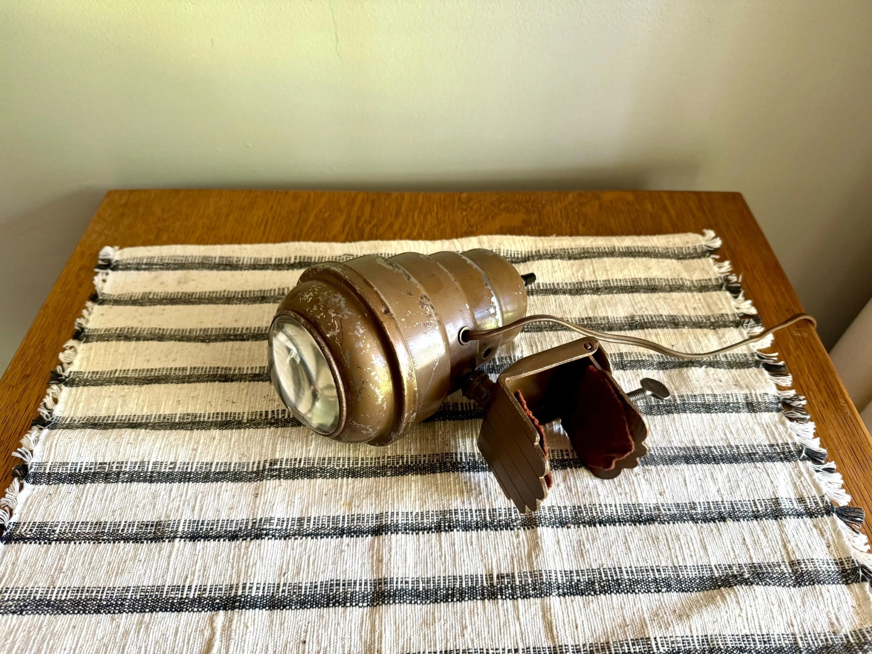 Vtg Metal Headboard Lamp | Art Deco Clamp Lamp | 1940's Bullet Fisheye Lamp | Industrial Reading Lamp | Atomic Clamp On Task Lamp