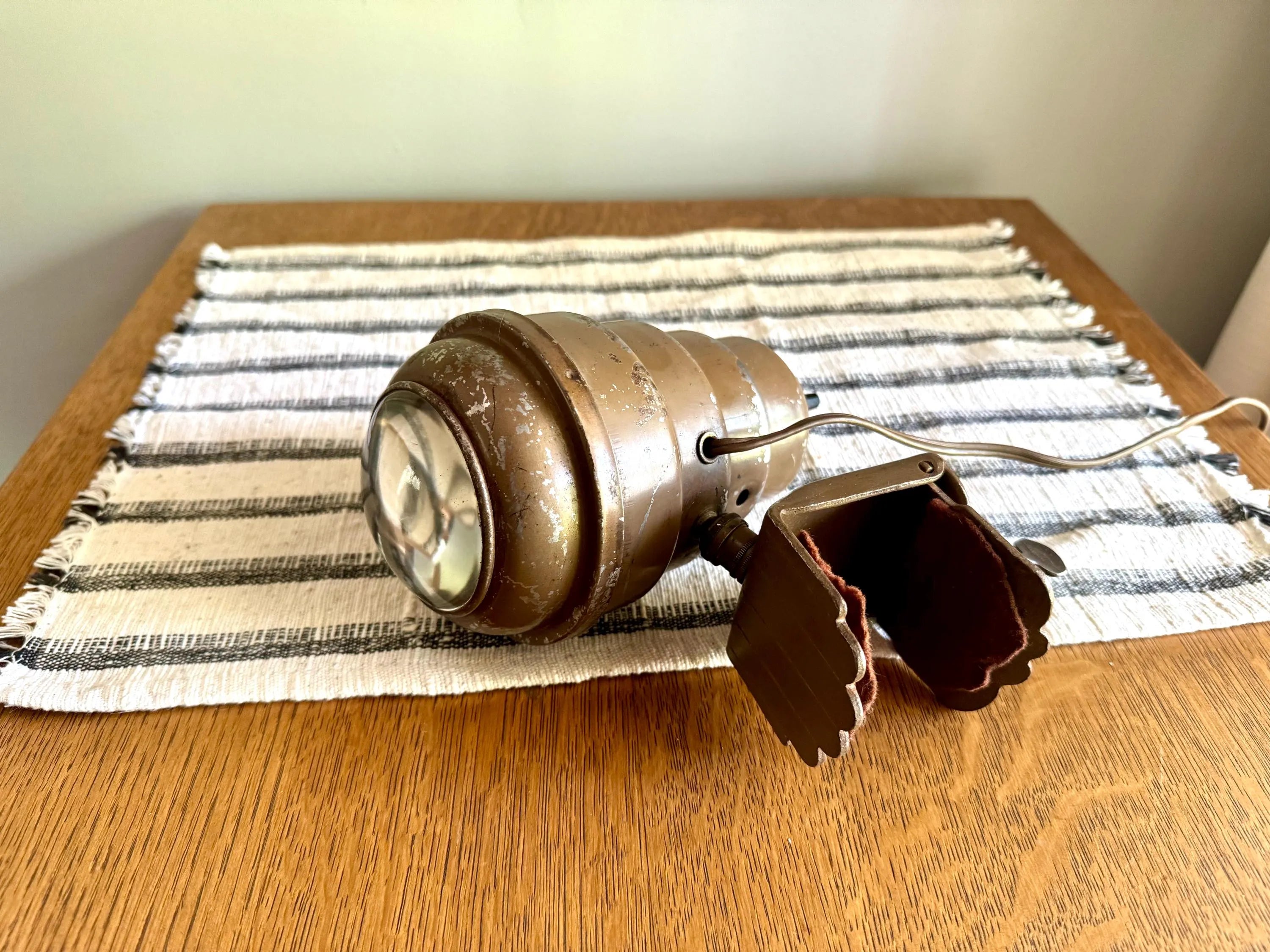 Vtg Metal Headboard Lamp | Art Deco Clamp Lamp | 1940's Bullet Fisheye Lamp | Industrial Reading Lamp | Atomic Clamp On Task Lamp