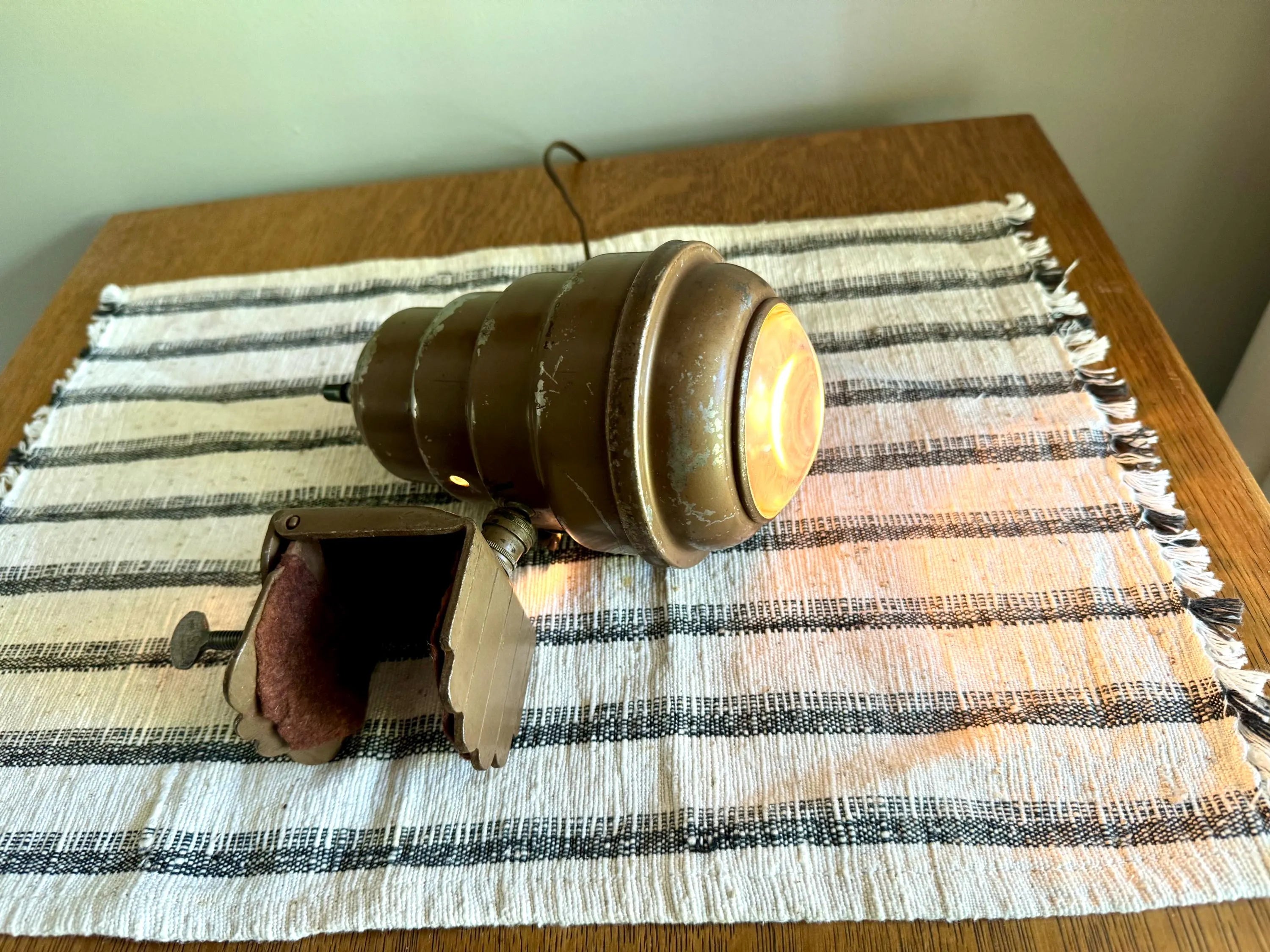 Vtg Metal Headboard Lamp | Art Deco Clamp Lamp | 1940's Bullet Fisheye Lamp | Industrial Reading Lamp | Atomic Clamp On Task Lamp
