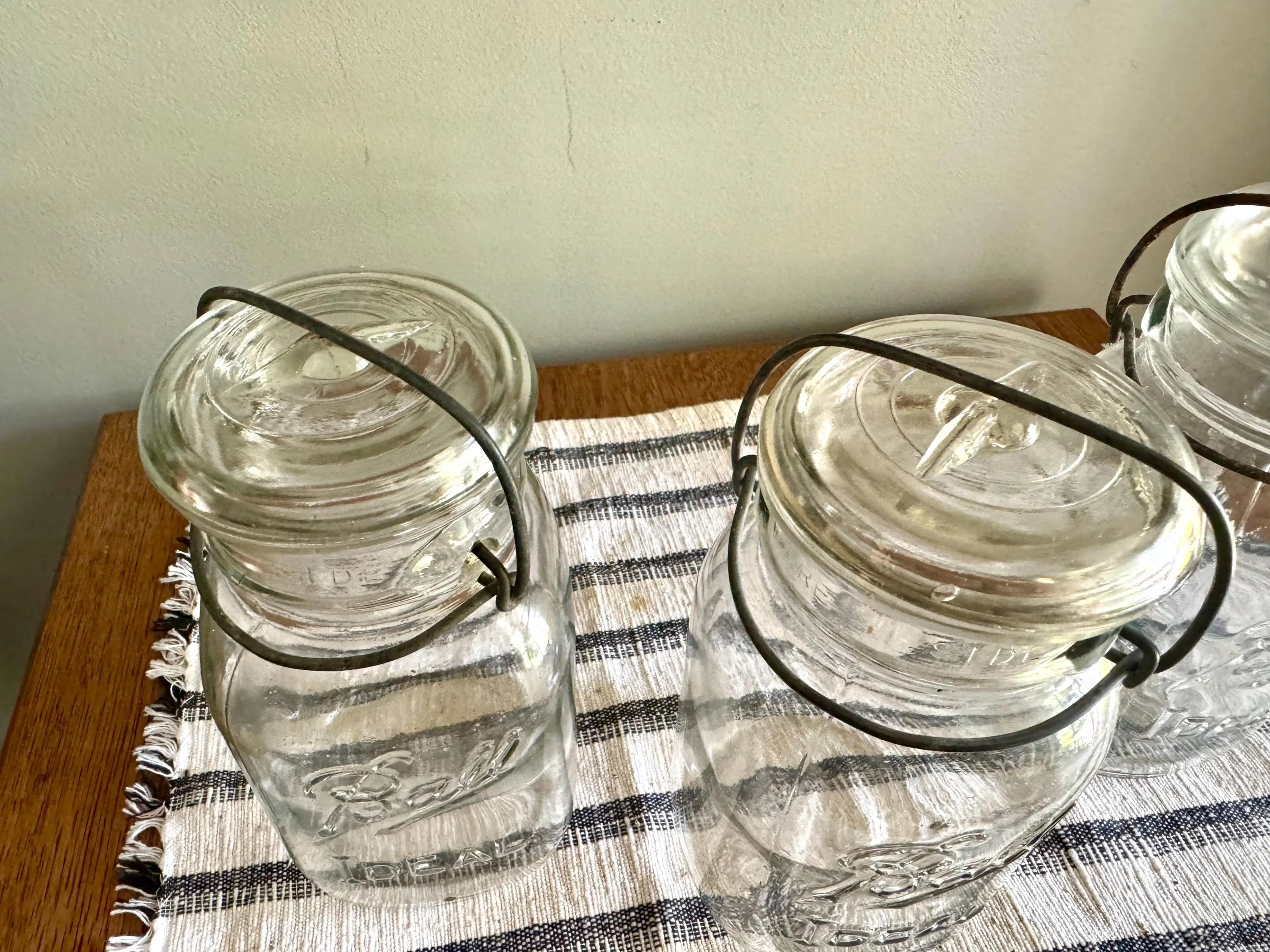 3 Antique Ball Ideal Mason Jars | 3 Clear Early Ball Ideal Mason Jars with Lids | Glass Storage Jars | 3 Ball Canning Jars