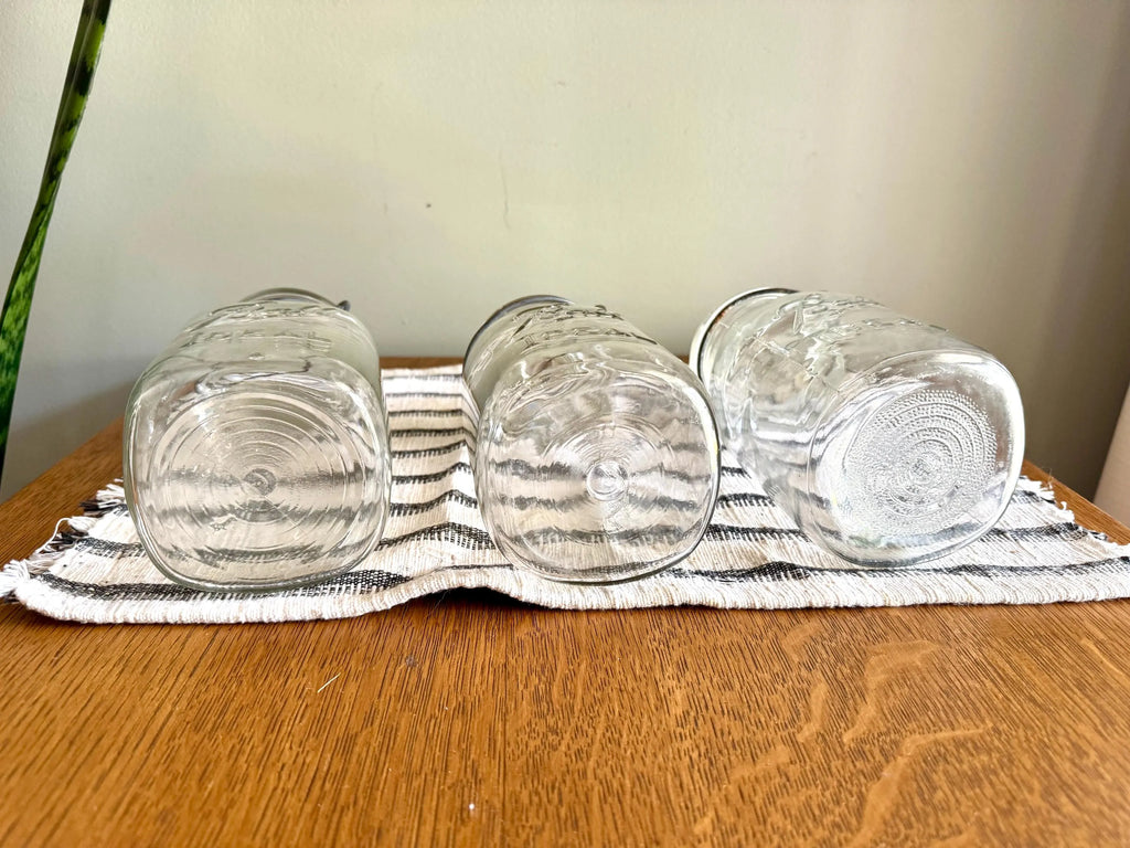 3 Antique Ball Ideal Mason Jars | 3 Clear Early Ball Ideal Mason Jars with Lids | Glass Storage Jars | 3 Ball Canning Jars