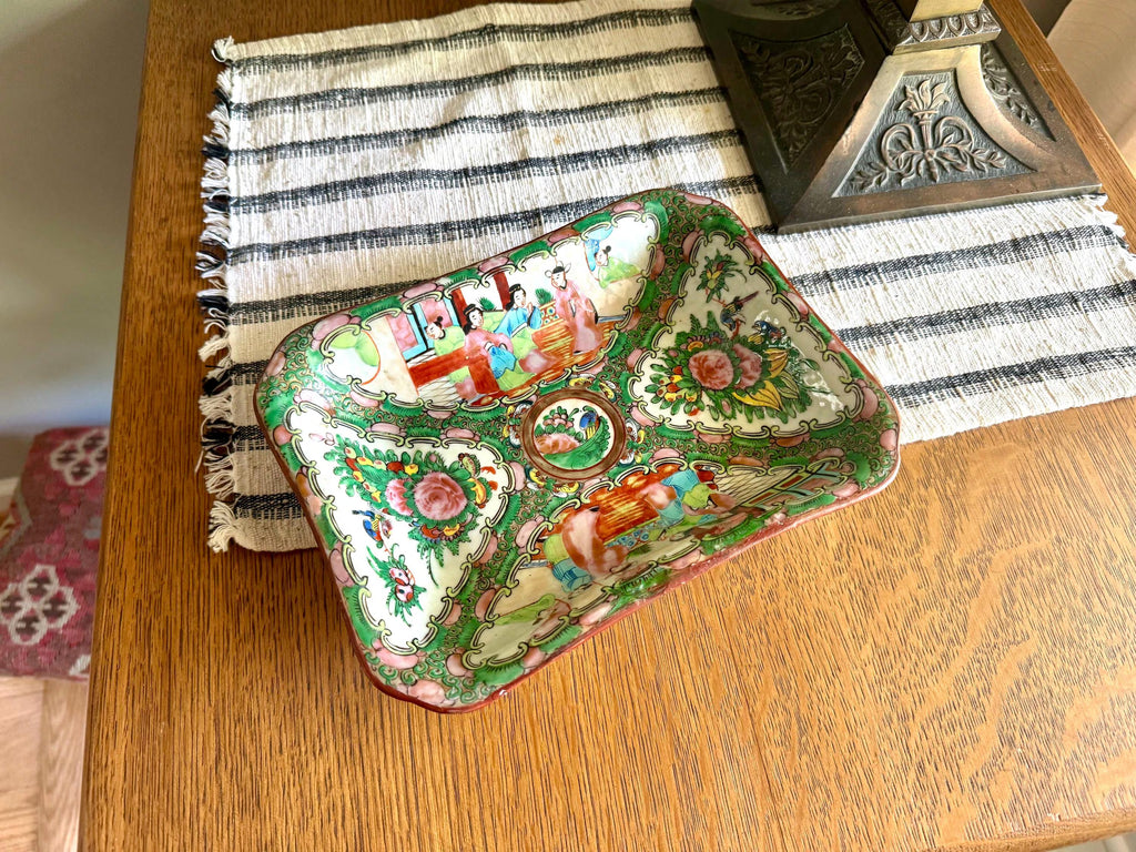 Antique Chinese Porcelain Famille Rose Medallion Serving Bowl | Chinese Famille Rose Medallion Service Dish | 1800's Ceramic Dish (repaired)