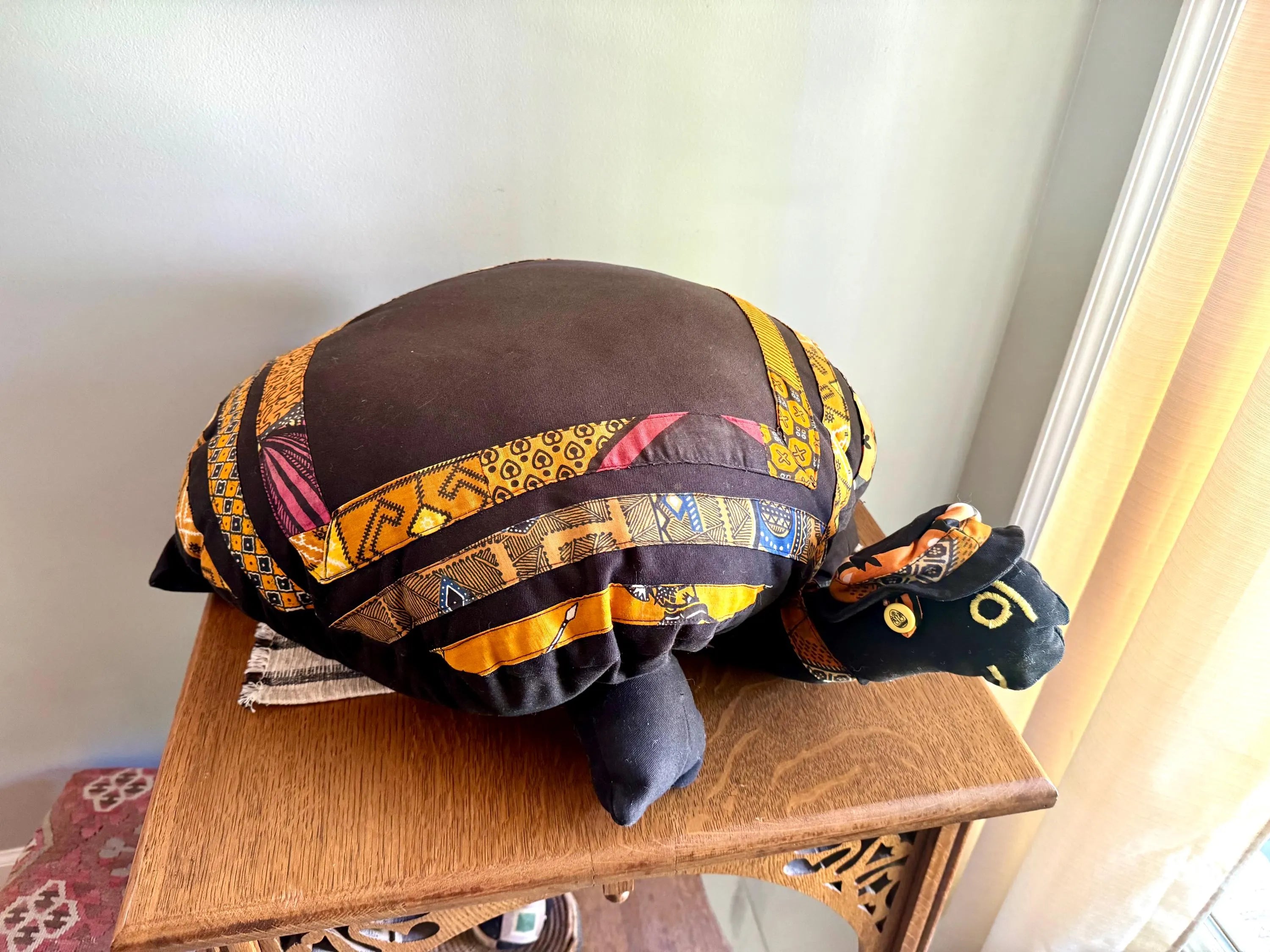 Vintage Canvas Oversized Floor Turtle Pillow | Aztek Design Turtle Pillow | Large Brown Floor Cushion | Large Stuffed Animal Pillow