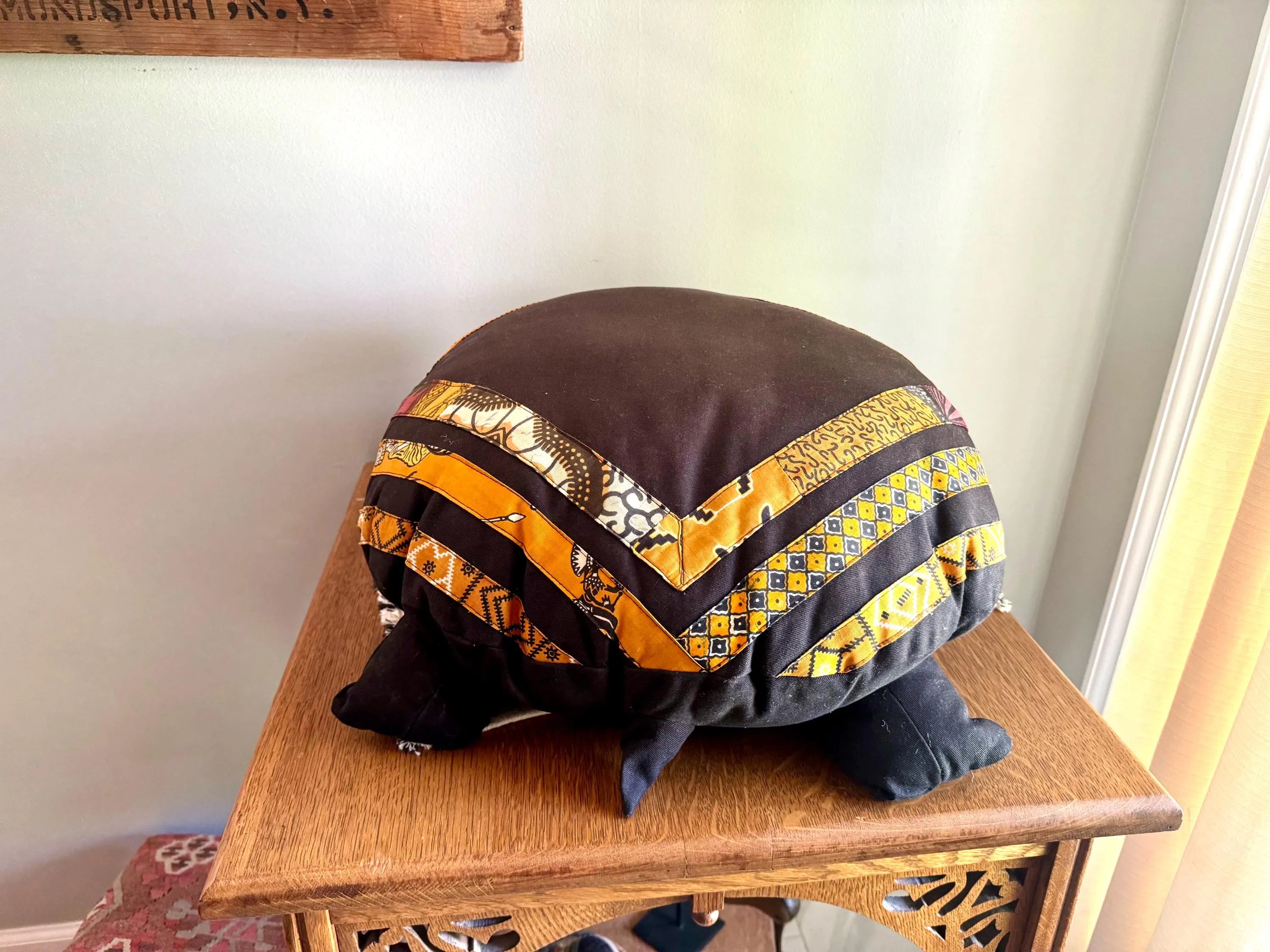 Vintage Canvas Oversized Floor Turtle Pillow | Aztek Design Turtle Pillow | Large Brown Floor Cushion | Large Stuffed Animal Pillow