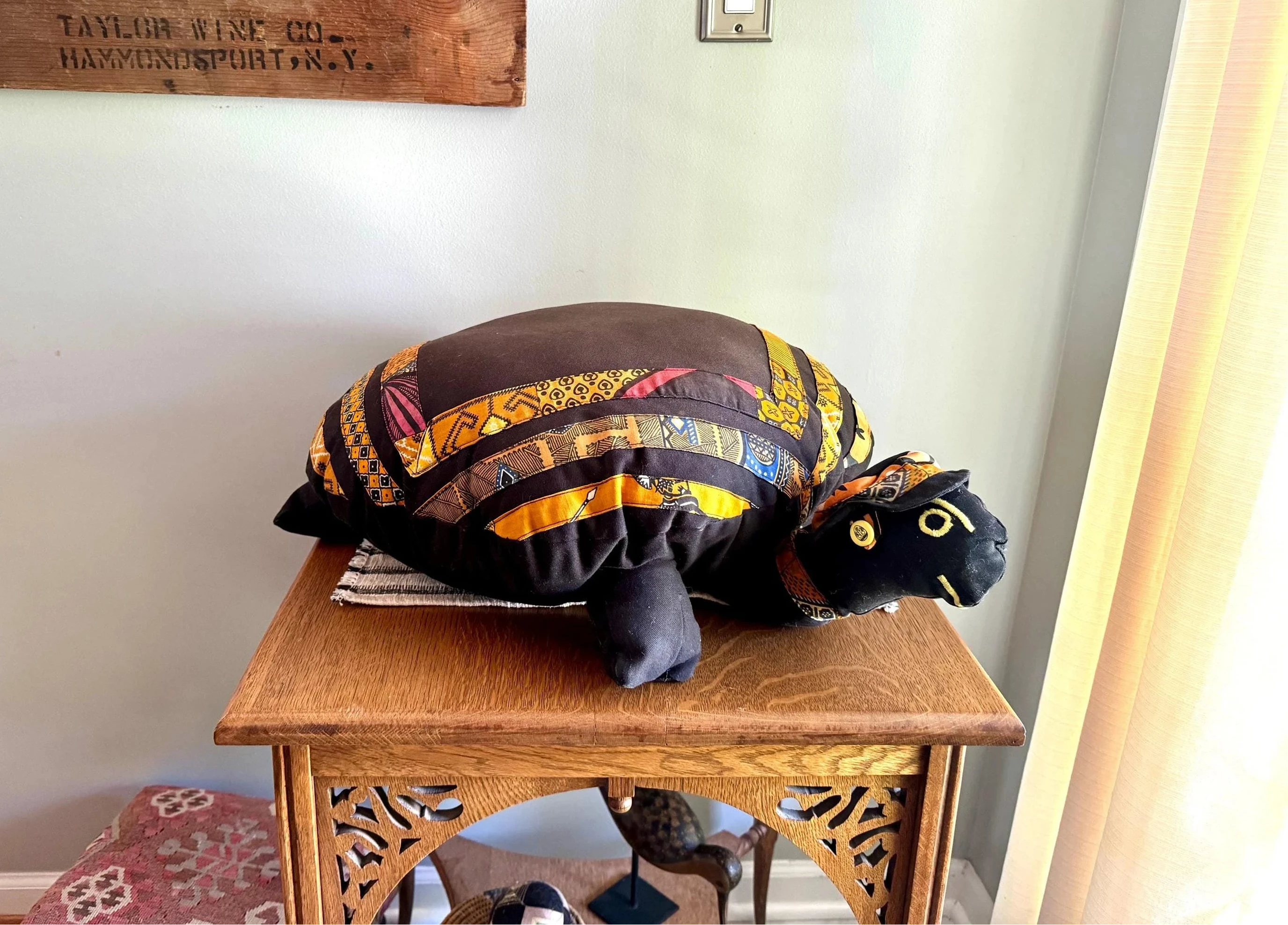 Vintage Canvas Oversized Floor Turtle Pillow | Aztek Design Turtle Pillow | Large Brown Floor Cushion | Large Stuffed Animal Pillow
