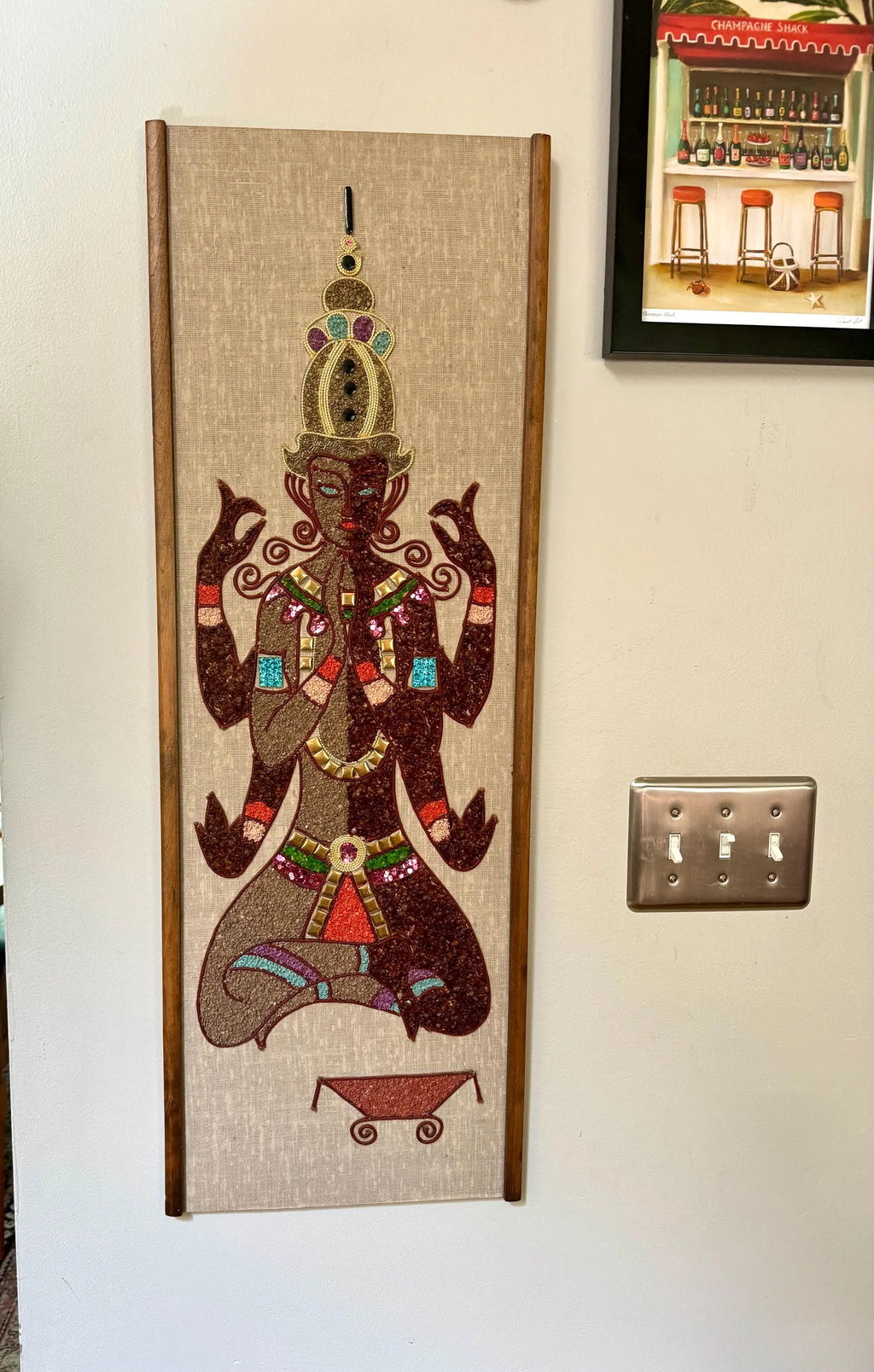 Vtg Hindu Zen Gravel Art | Pebble Art Indian God | MCM Gravel Art | Indian Zen Gravel Art | Rock Art | Mosaic Art | 3-D Art