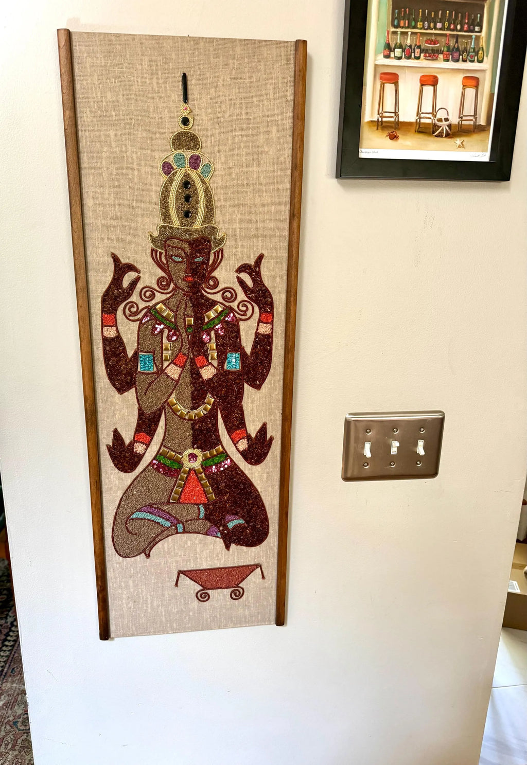 Vtg Hindu Zen Gravel Art | Pebble Art Indian God | MCM Gravel Art | Indian Zen Gravel Art | Rock Art | Mosaic Art | 3-D Art