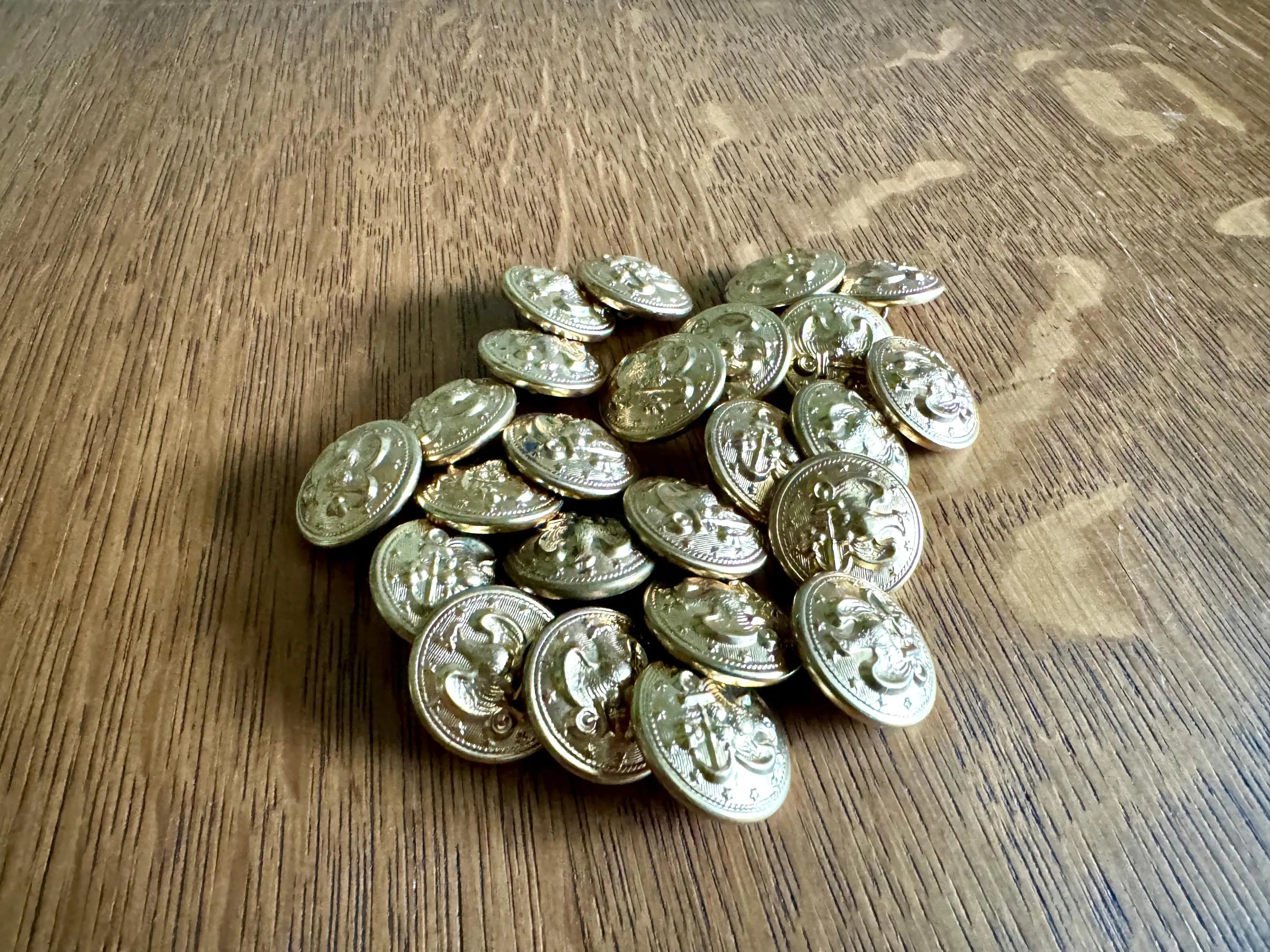 Vintage lot of 24 Gold Tone U.S. Navy Uniform Buttons | Eagle and Anchor Gold Buttons | USN Dress Buttons | 13 Star Gold Navy Buttons