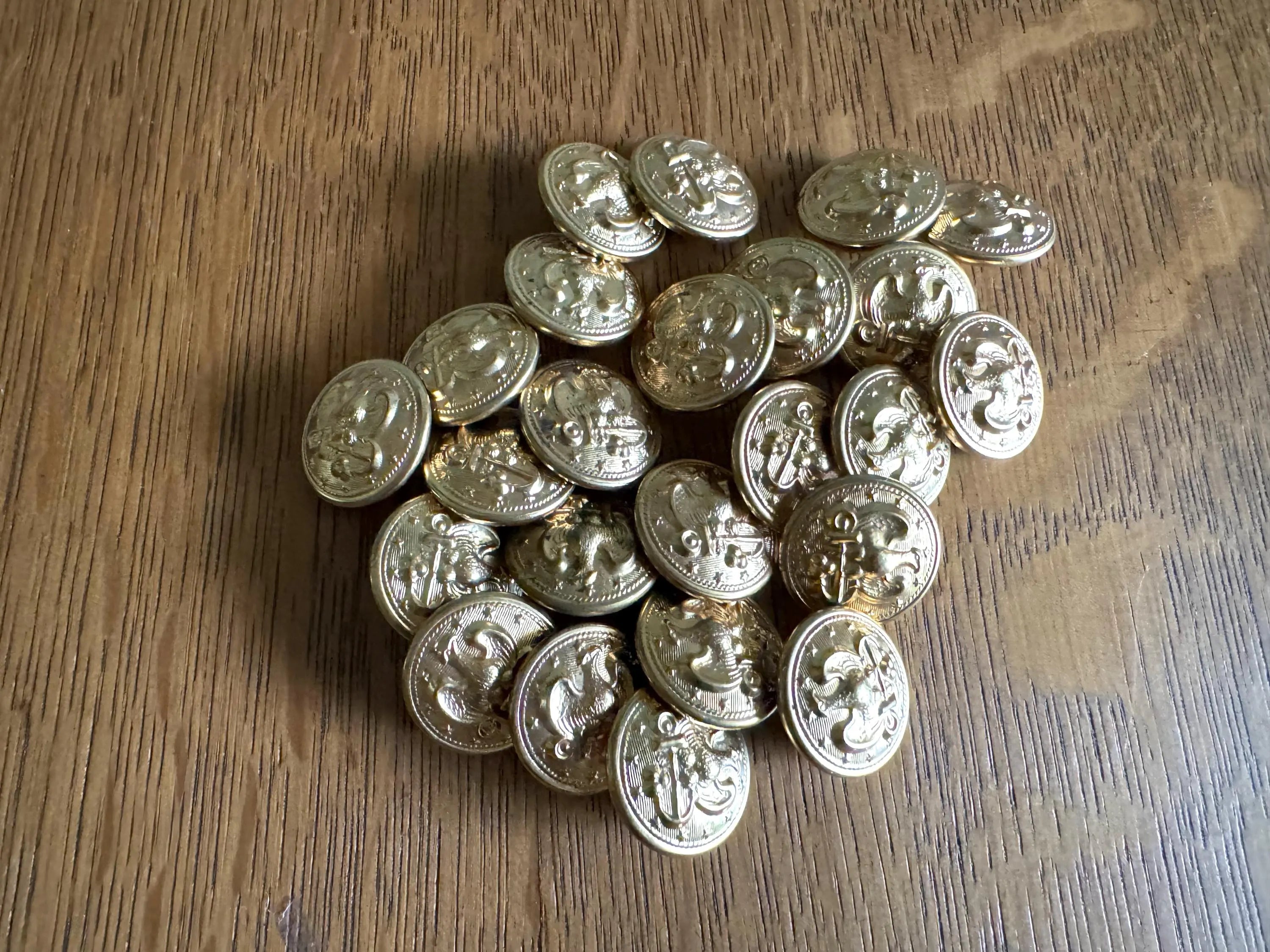 Vintage lot of 24 Gold Tone U.S. Navy Uniform Buttons | Eagle and Anchor Gold Buttons | USN Dress Buttons | 13 Star Gold Navy Buttons