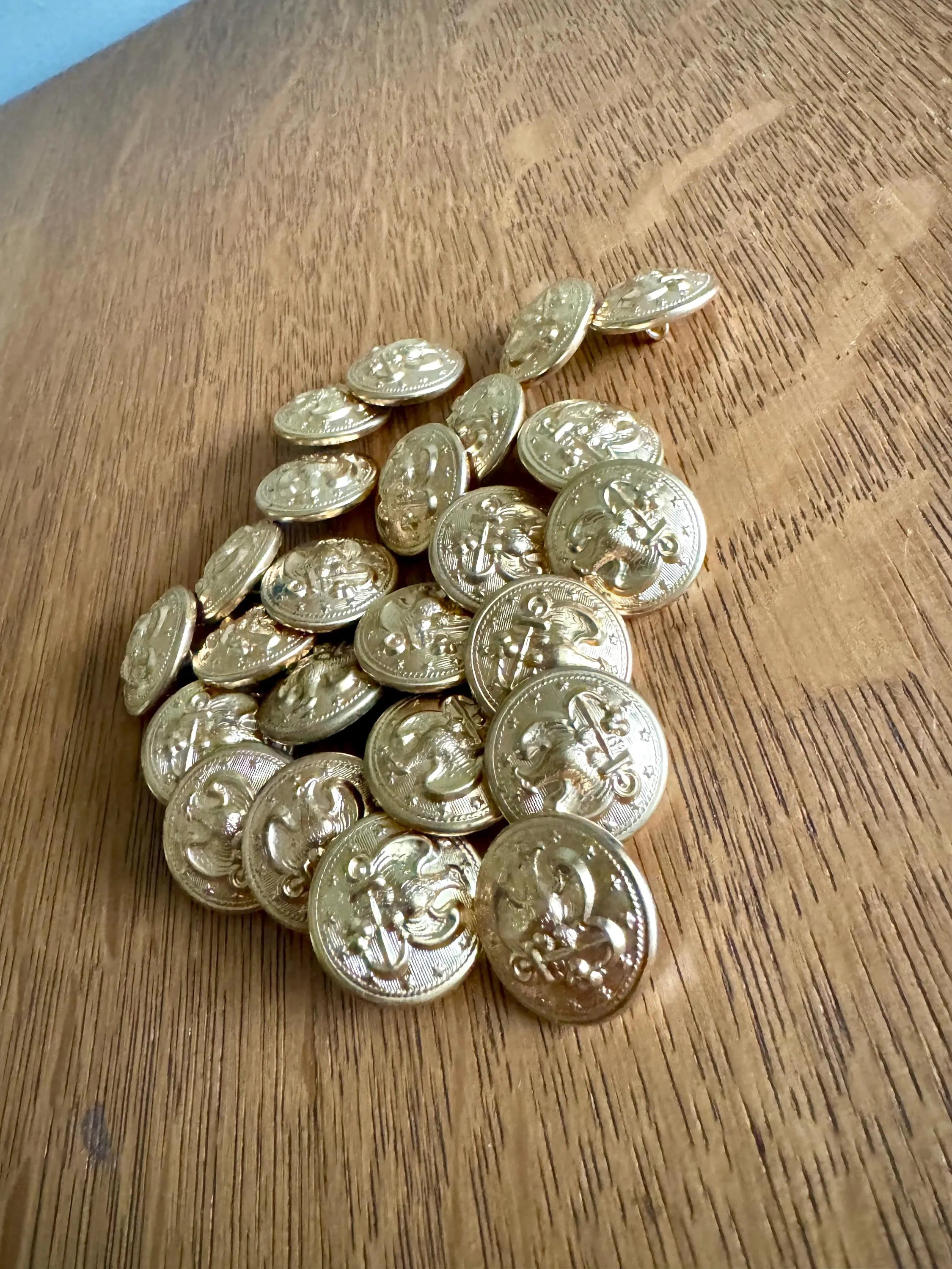 Vintage lot of 24 Gold Tone U.S. Navy Uniform Buttons | Eagle and Anchor Gold Buttons | USN Dress Buttons | 13 Star Gold Navy Buttons