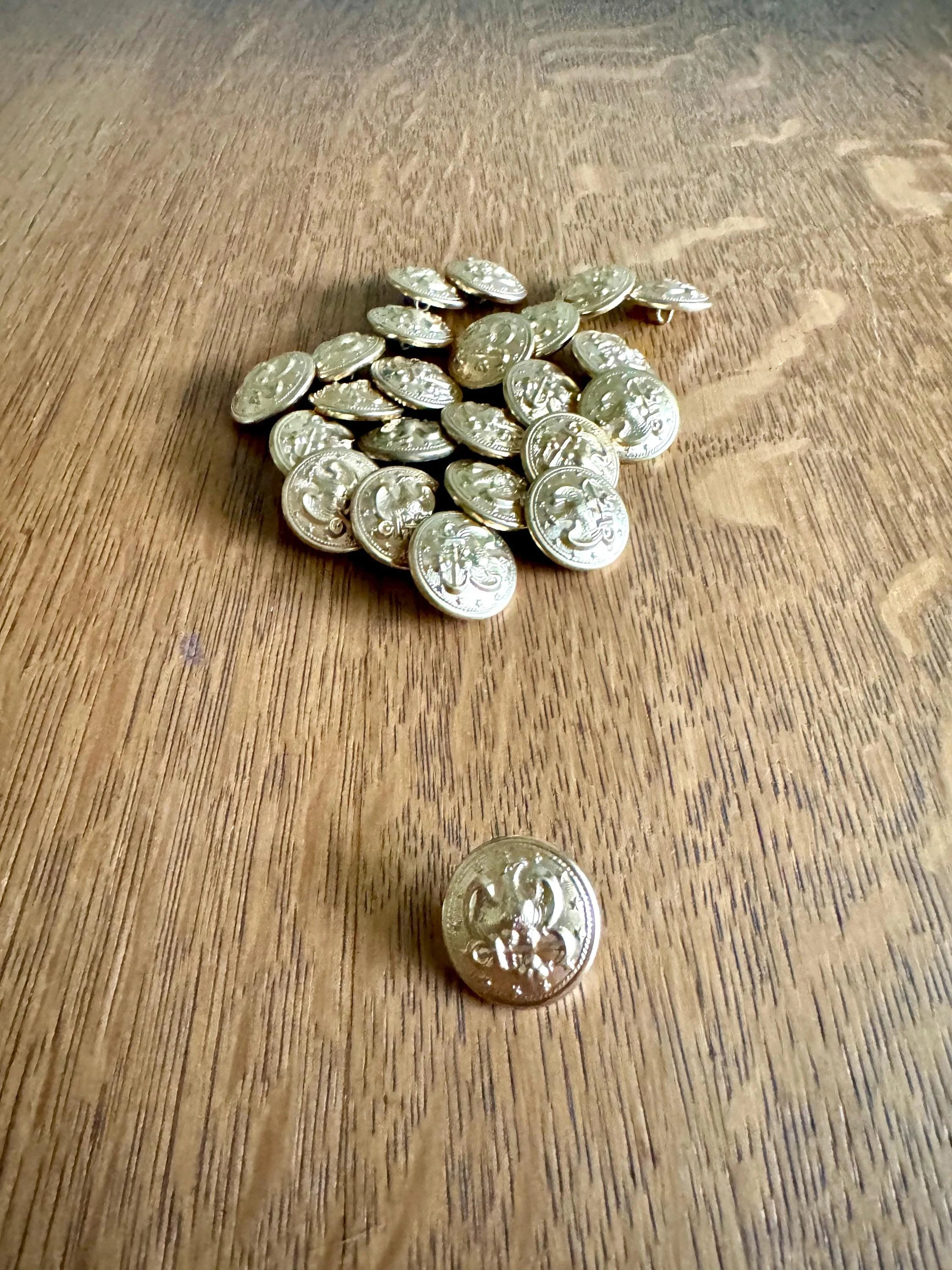 Vintage lot of 24 Gold Tone U.S. Navy Uniform Buttons | Eagle and Anchor Gold Buttons | USN Dress Buttons | 13 Star Gold Navy Buttons