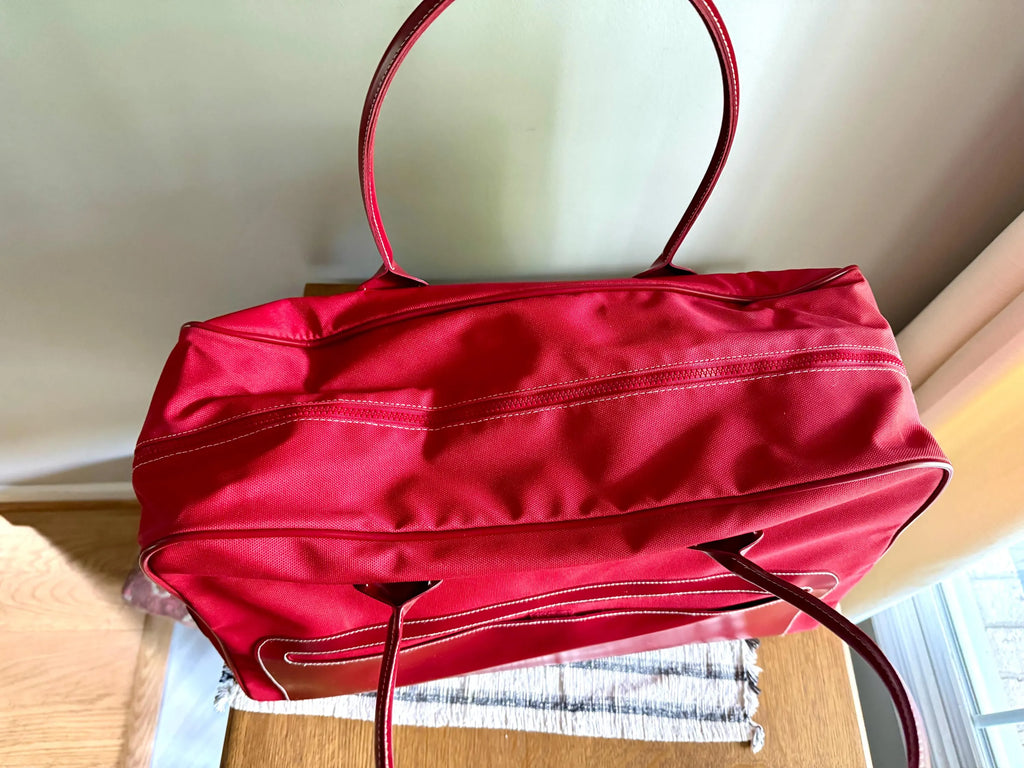 Vtg Estee Lauder Duffel Bag | Red Canvas and Vinyl Hand Bag | Over Night Bag | Estee Lauder Bag | Carry on Bag | Gym Bag
