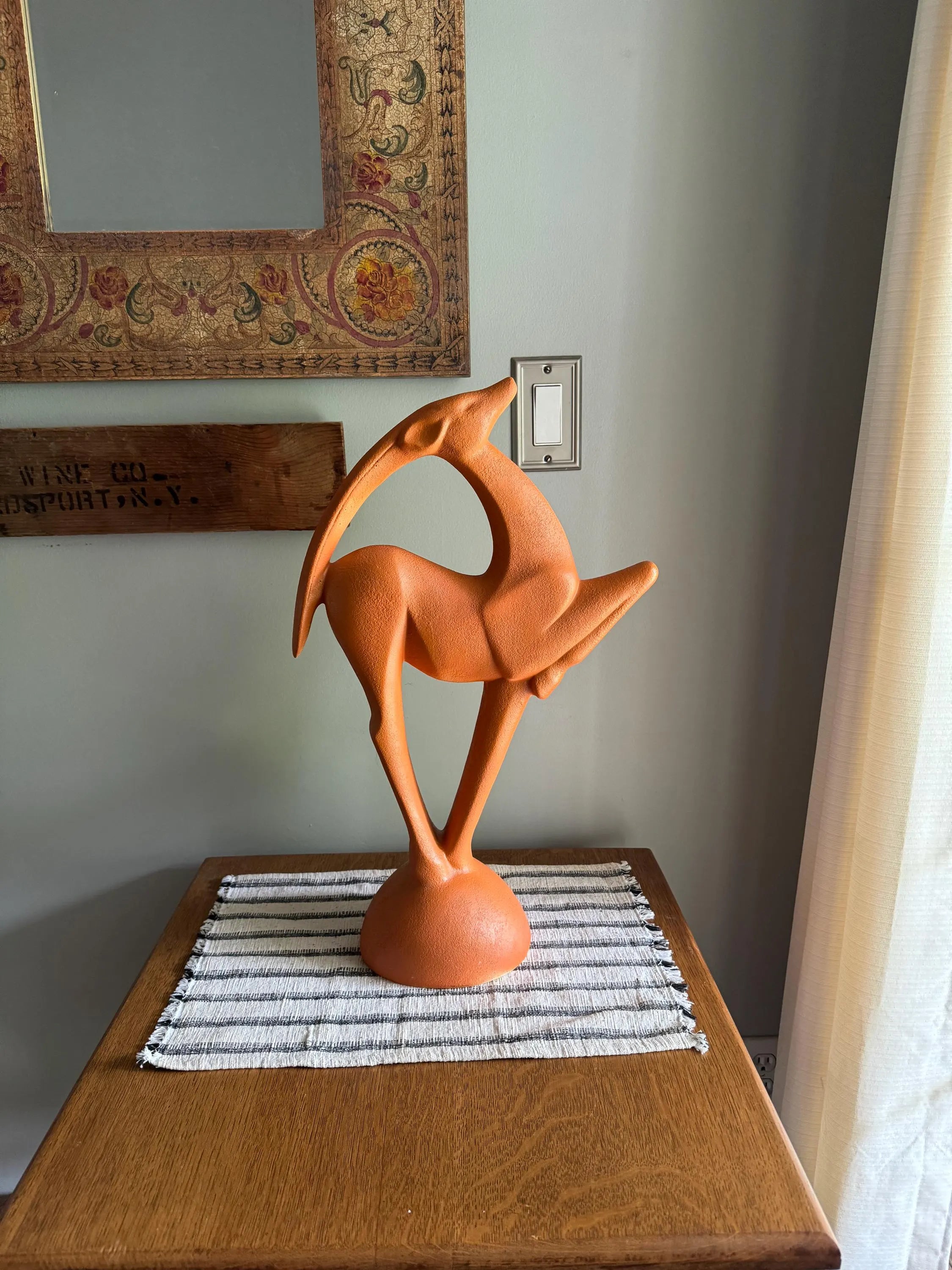 A Large Ceramic Gazelle Sculpture | Royal Haeger Art Deco Gazelle Sculpture | Large Textured Orange Gazelle Statue| 21 1/2" Ceramic Gazelle
