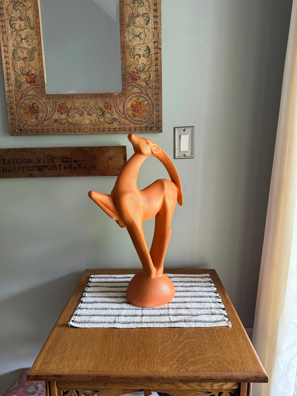 A Large Ceramic Gazelle Sculpture | Royal Haeger Art Deco Gazelle Sculpture | Large Textured Orange Gazelle Statue| 21 1/2" Ceramic Gazelle