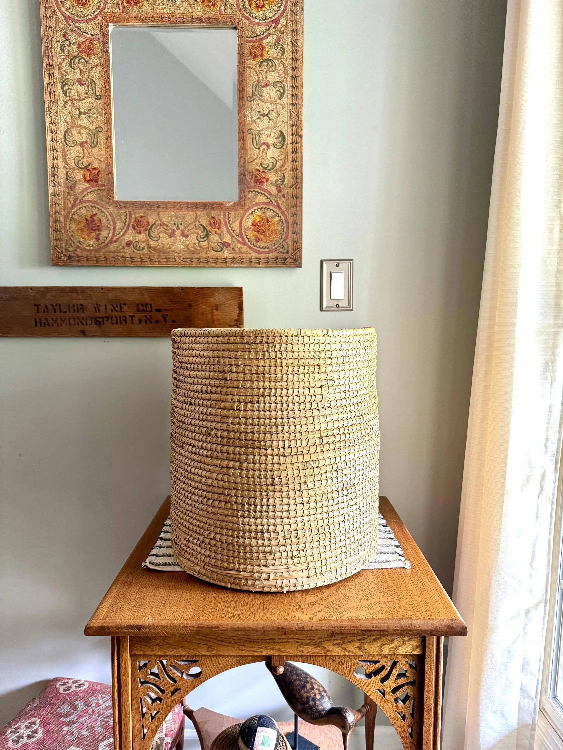 Large Round Coiled Sweetgrass Basket  | Native American Woven Basket | Boho Decor | Boho Storage| Sweetgrass Coiled Hamper
