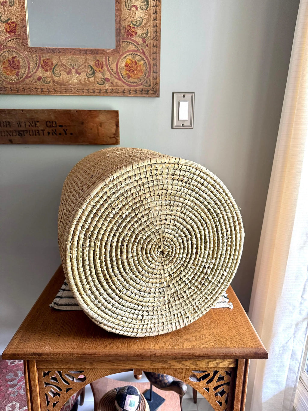 Large Round Coiled Sweetgrass Basket  | Native American Woven Basket | Boho Decor | Boho Storage| Sweetgrass Coiled Hamper