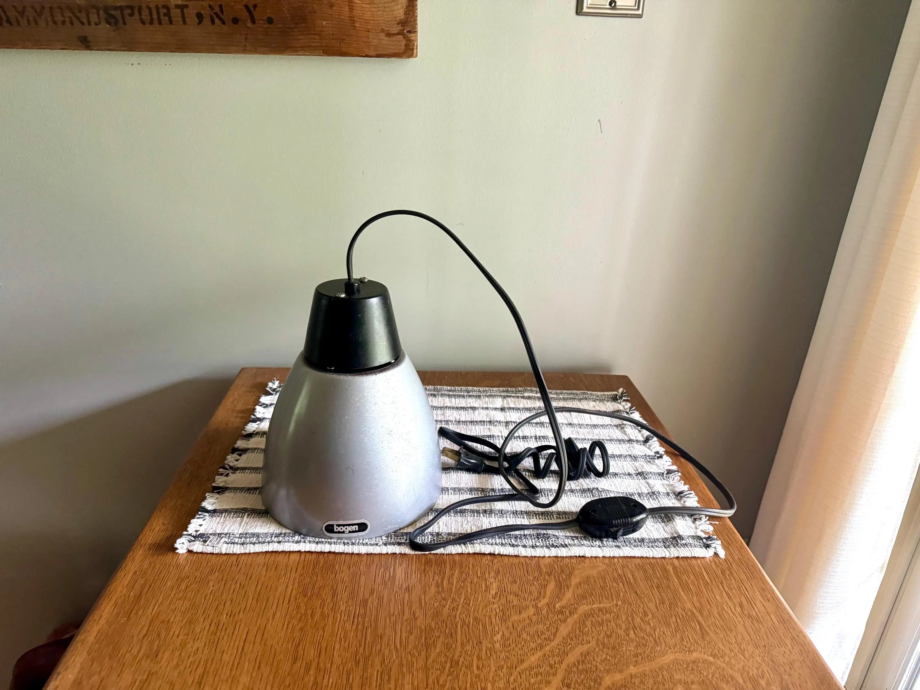 Vintage Bogen Enlarger Lamp | Coned Shade Hanging Lamp | Photography Pendant Lamp | Silver and Black Bogen 35 Enlarger Lamp |