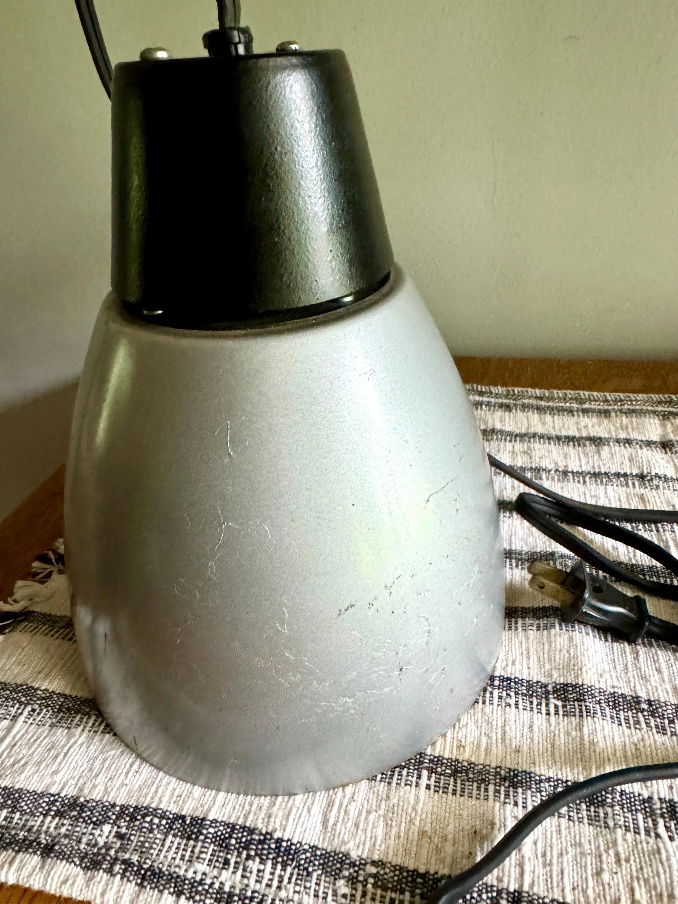 Vintage Bogen Enlarger Lamp | Coned Shade Hanging Lamp | Photography Pendant Lamp | Silver and Black Bogen 35 Enlarger Lamp |