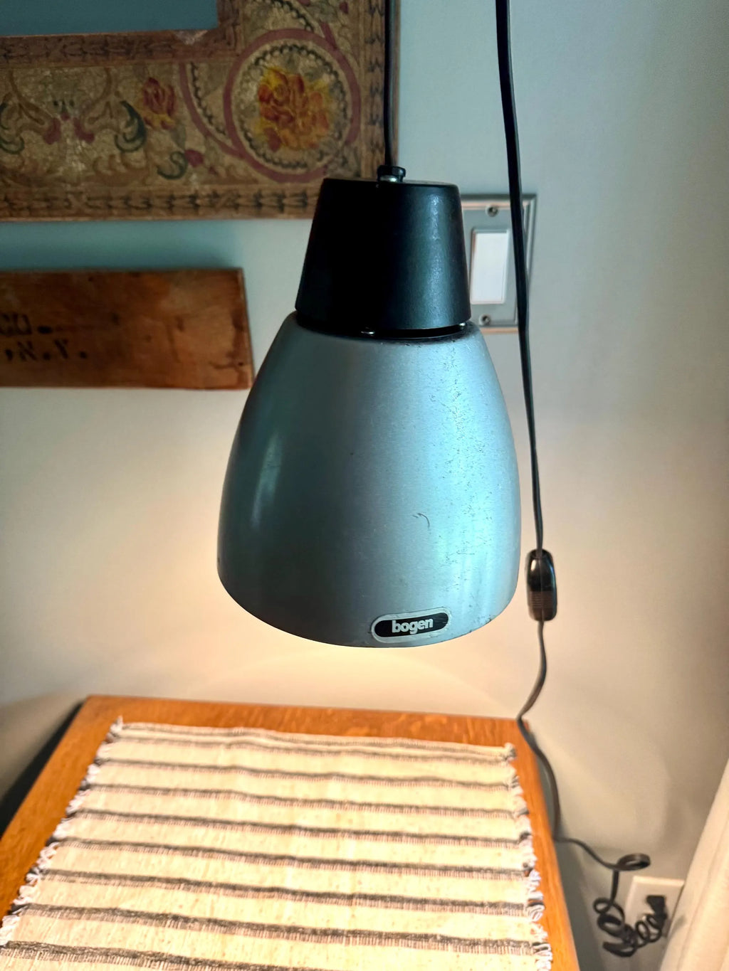 Vintage Bogen Enlarger Lamp | Coned Shade Hanging Lamp | Photography Pendant Lamp | Silver and Black Bogen 35 Enlarger Lamp |