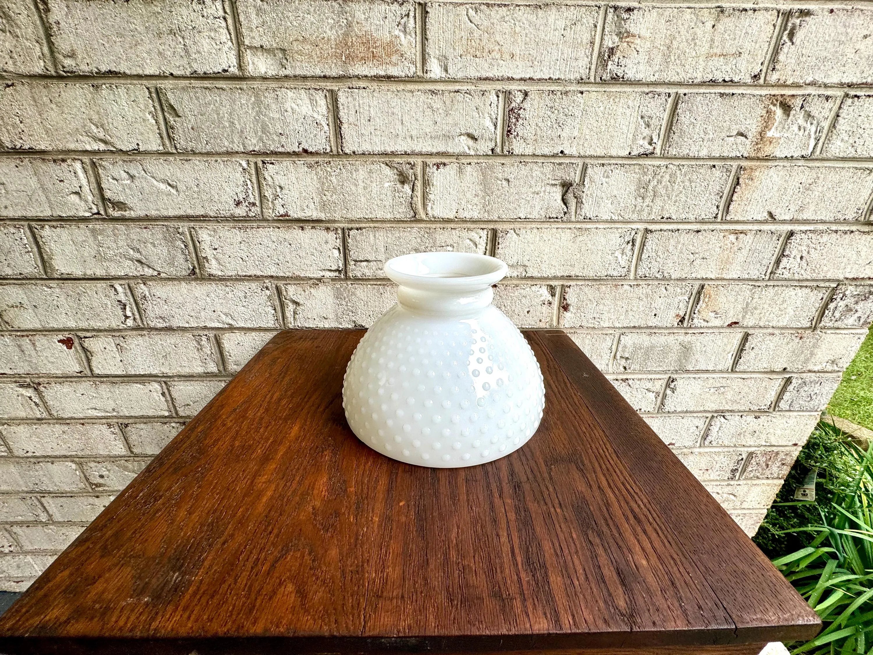 Hobnail Milk Glass Lamp Shade | Hobnail Hurricane Milk Glass Lamp Globe  | Vintage Milk Glass Hobnail Hurricane Glass| 8" Dia. Shade