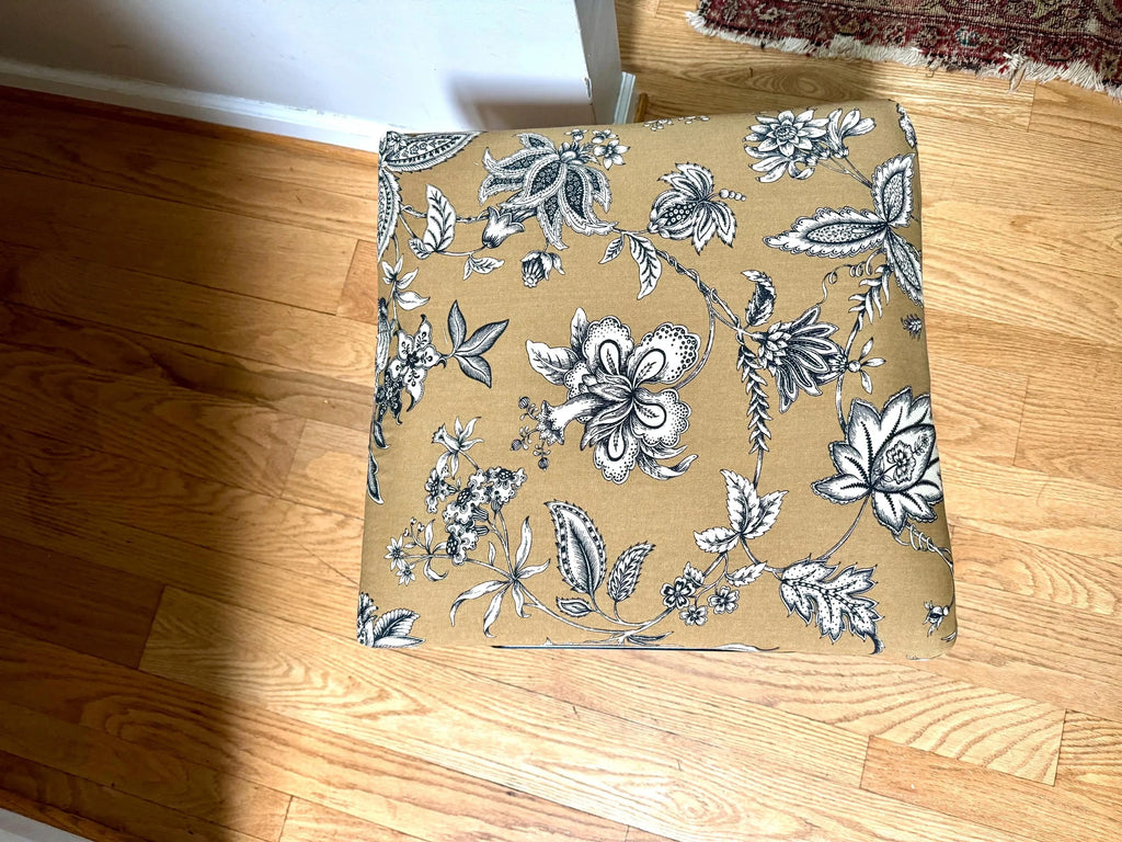 MCM Wire ottoman | Mid Century Modern Wire Footstool | Wire Footrest | Cushioned Ottoman | Floral Print Ottoman