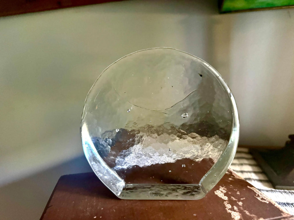 Vtg Blenko Ice Round Glass Block Bookends| Clear Solid Glass Bookends| MCM Ice Blenko Bookends| Clear Modernist Sculptural Bookends