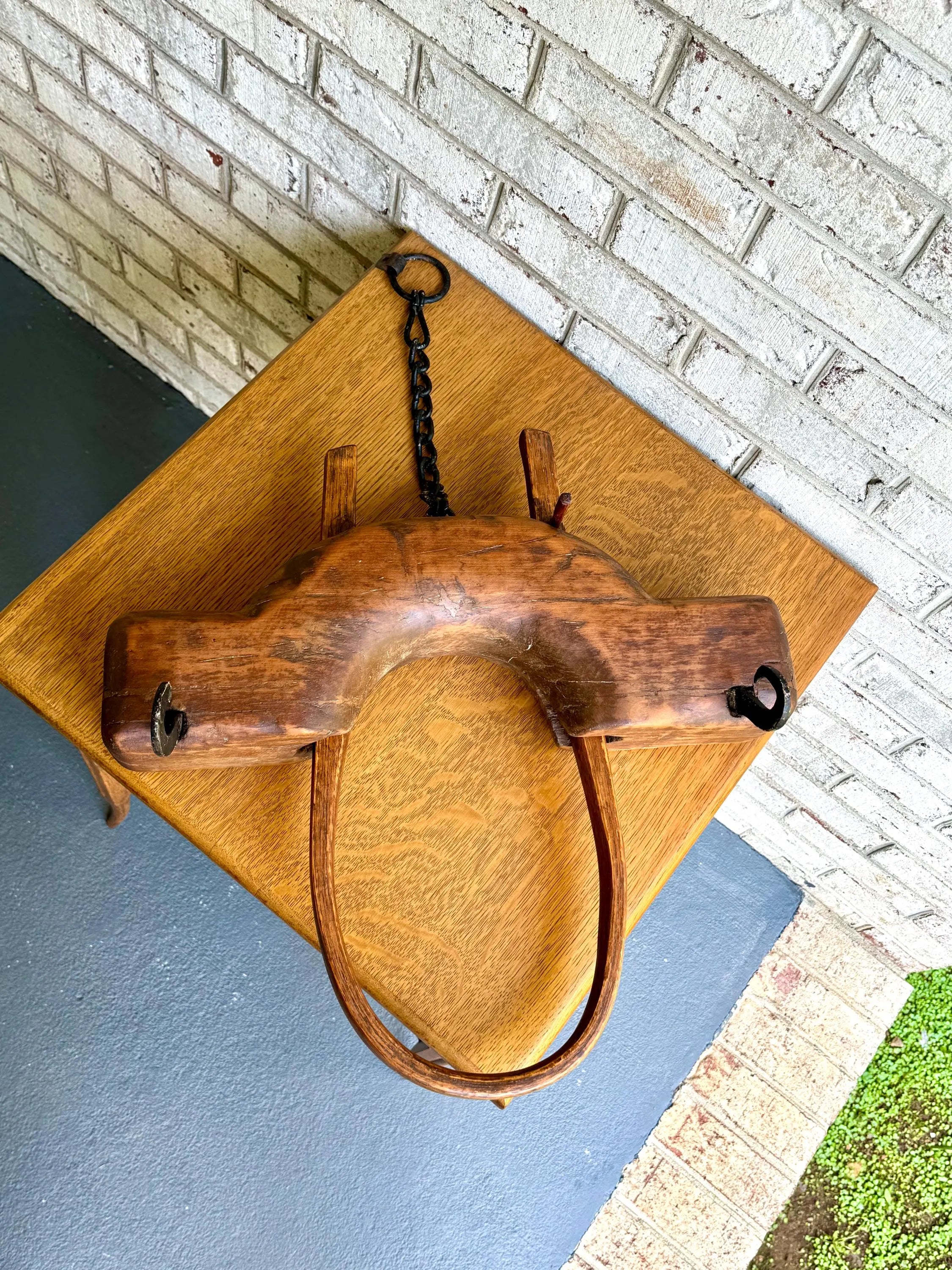 Antique Single Ox Yoke | Large Ox Yoke | Rustic Wood and Steel Single Ox Yoke | Large Primitive Handmade Oxen Yoke | Farmhouse Decor | Western Decor