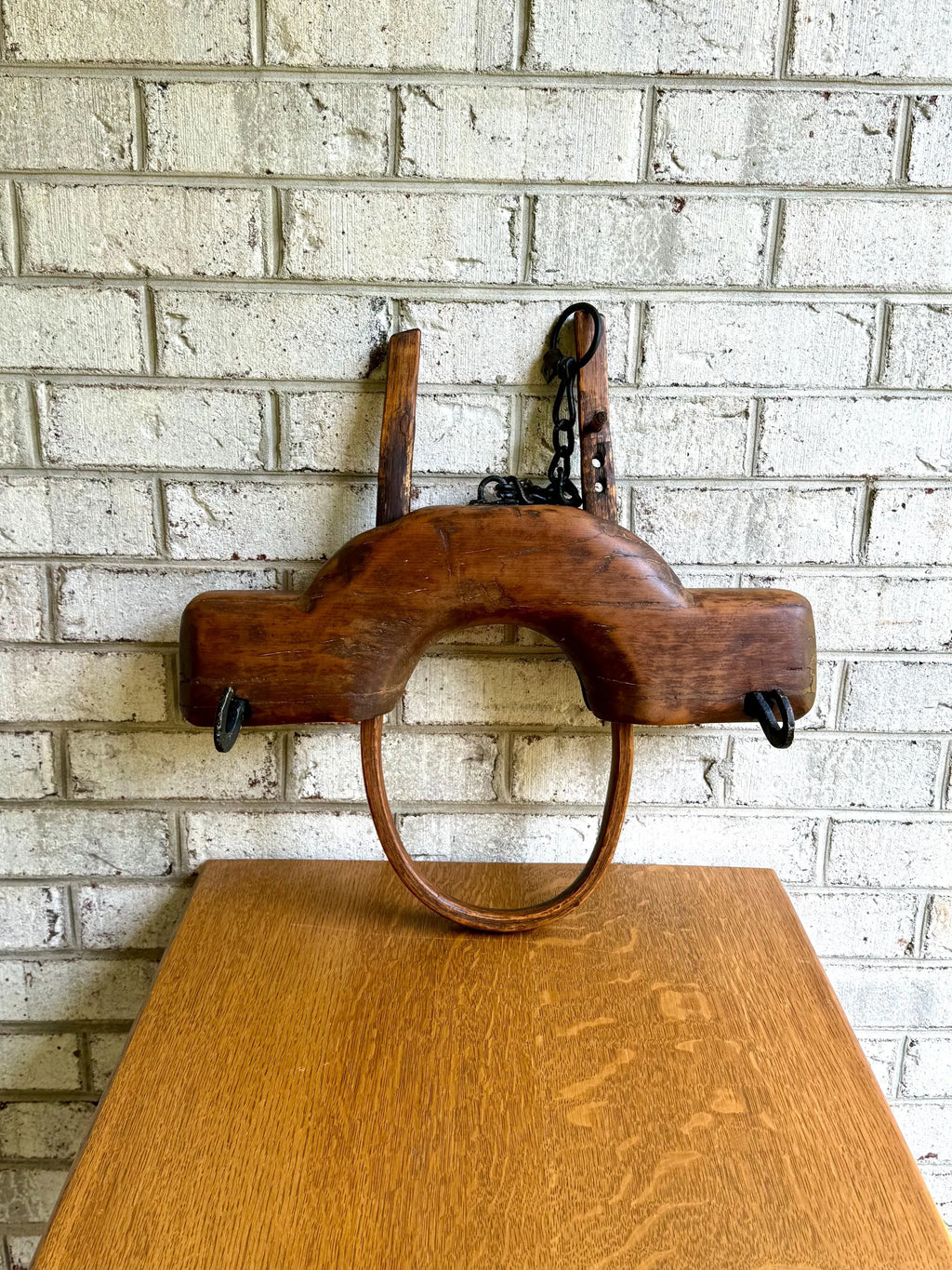 Antique Single Ox Yoke | Large Ox Yoke | Rustic Wood and Steel Single Ox Yoke | Large Primitive Handmade Oxen Yoke | Farmhouse Decor | Western Decor