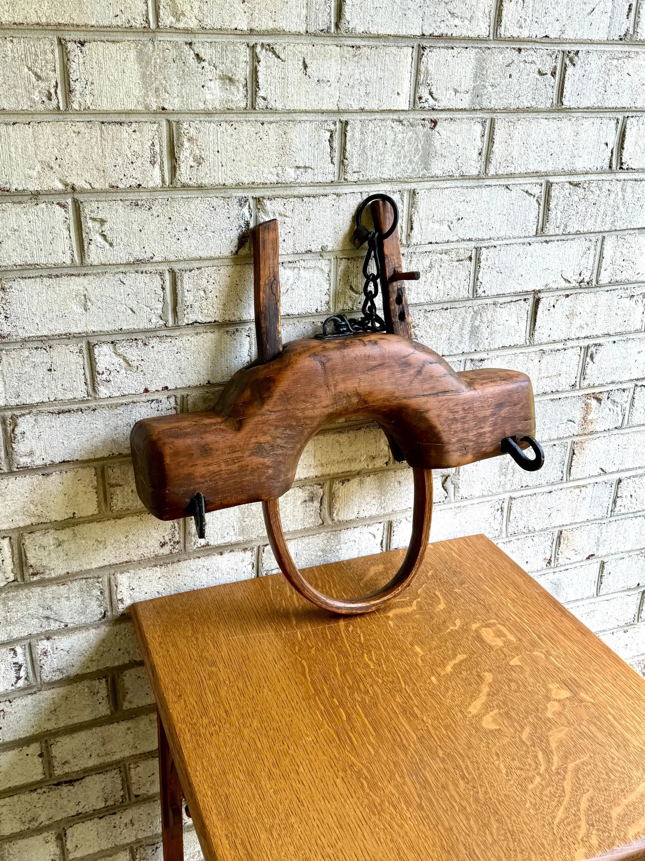 Antique Single Ox Yoke | Large Ox Yoke | Rustic Wood and Steel Single Ox Yoke | Large Primitive Handmade Oxen Yoke | Farmhouse Decor | Western Decor