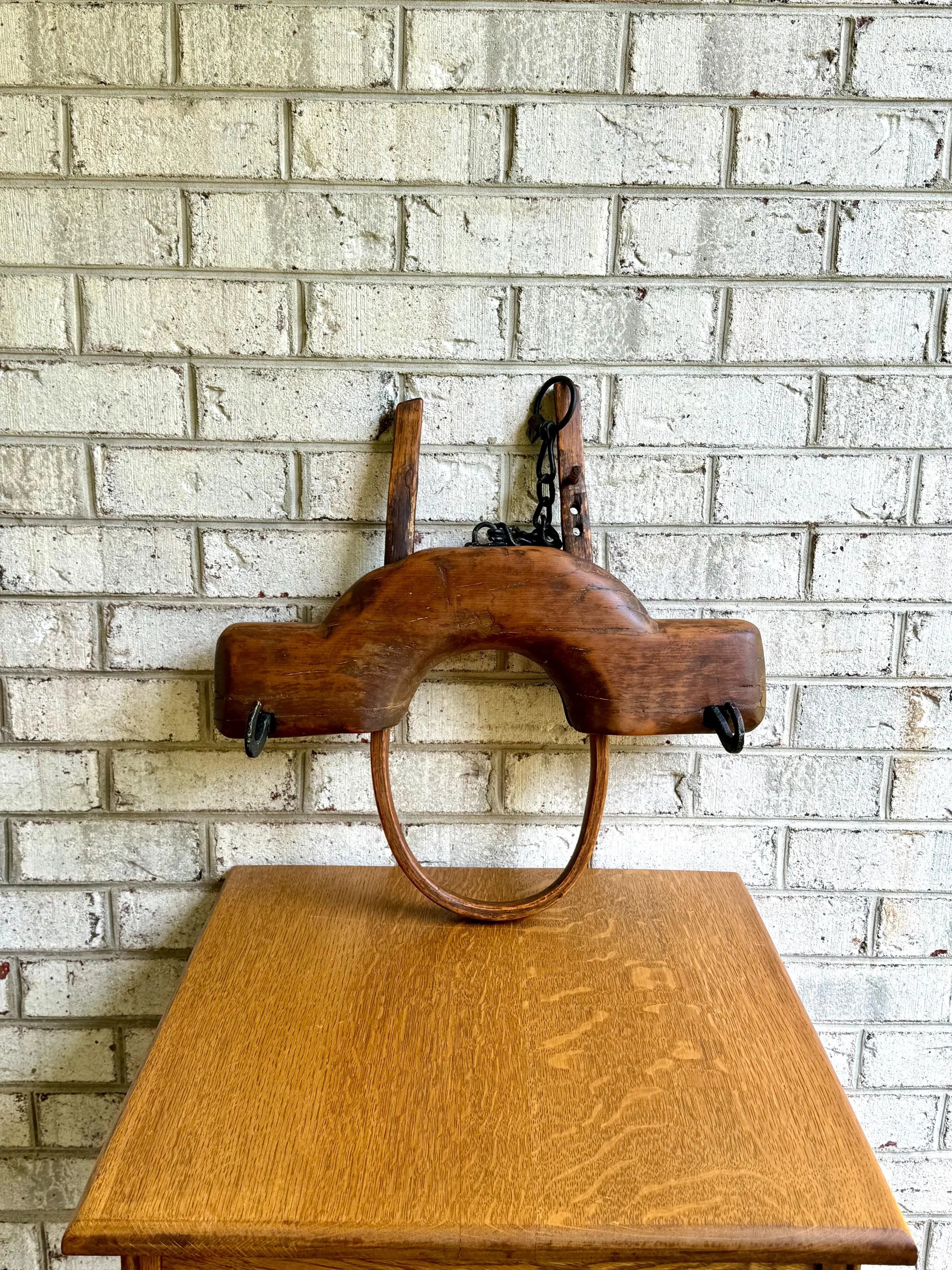 Antique Single Ox Yoke | Large Ox Yoke | Rustic Wood and Steel Single Ox Yoke | Large Primitive Handmade Oxen Yoke | Farmhouse Decor | Western Decor