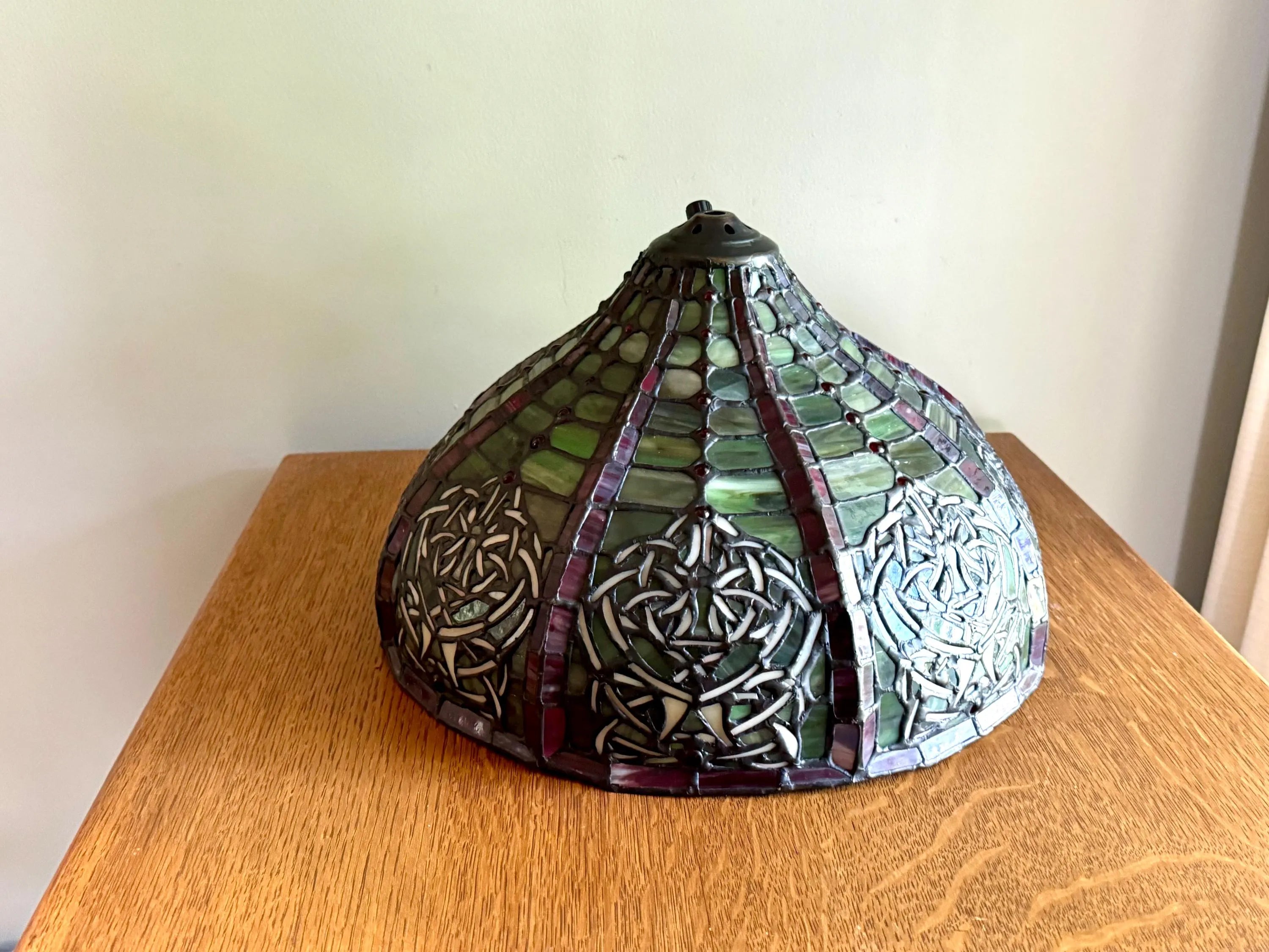 Vintage Large Stained Glass Chandelier Shade | Tiffany Style Stained Glass Lamp Shade | 14" Stained Glass Floral Pendant Lamp Shade Only