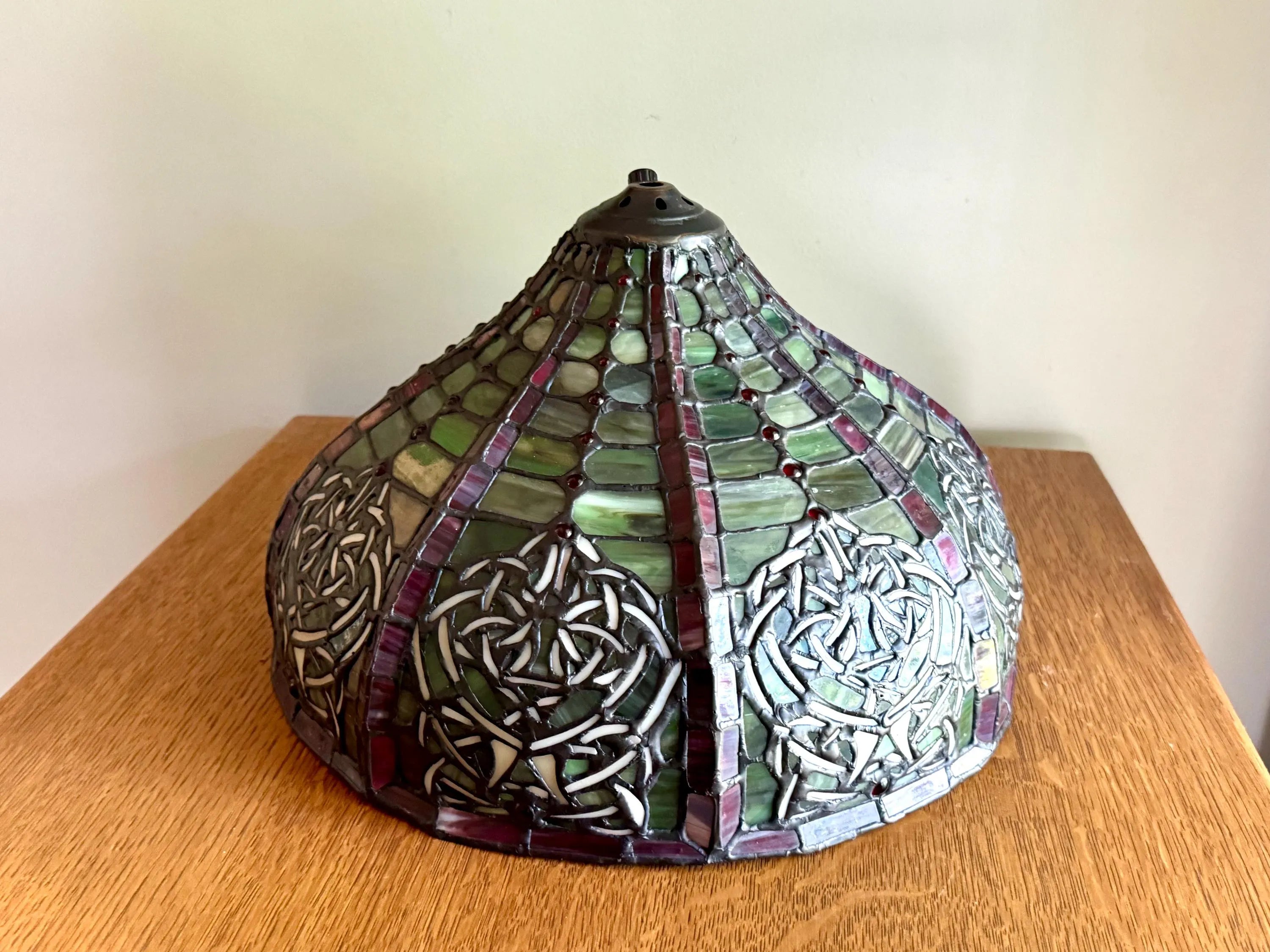 Vintage Large Stained Glass Chandelier Shade | Tiffany Style Stained Glass Lamp Shade | 14" Stained Glass Floral Pendant Lamp Shade Only