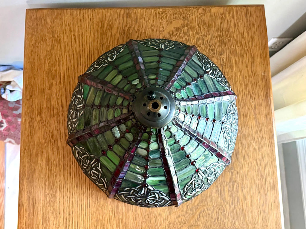 Vintage Large Stained Glass Chandelier Shade | Tiffany Style Stained Glass Lamp Shade | 14" Stained Glass Floral Pendant Lamp Shade Only