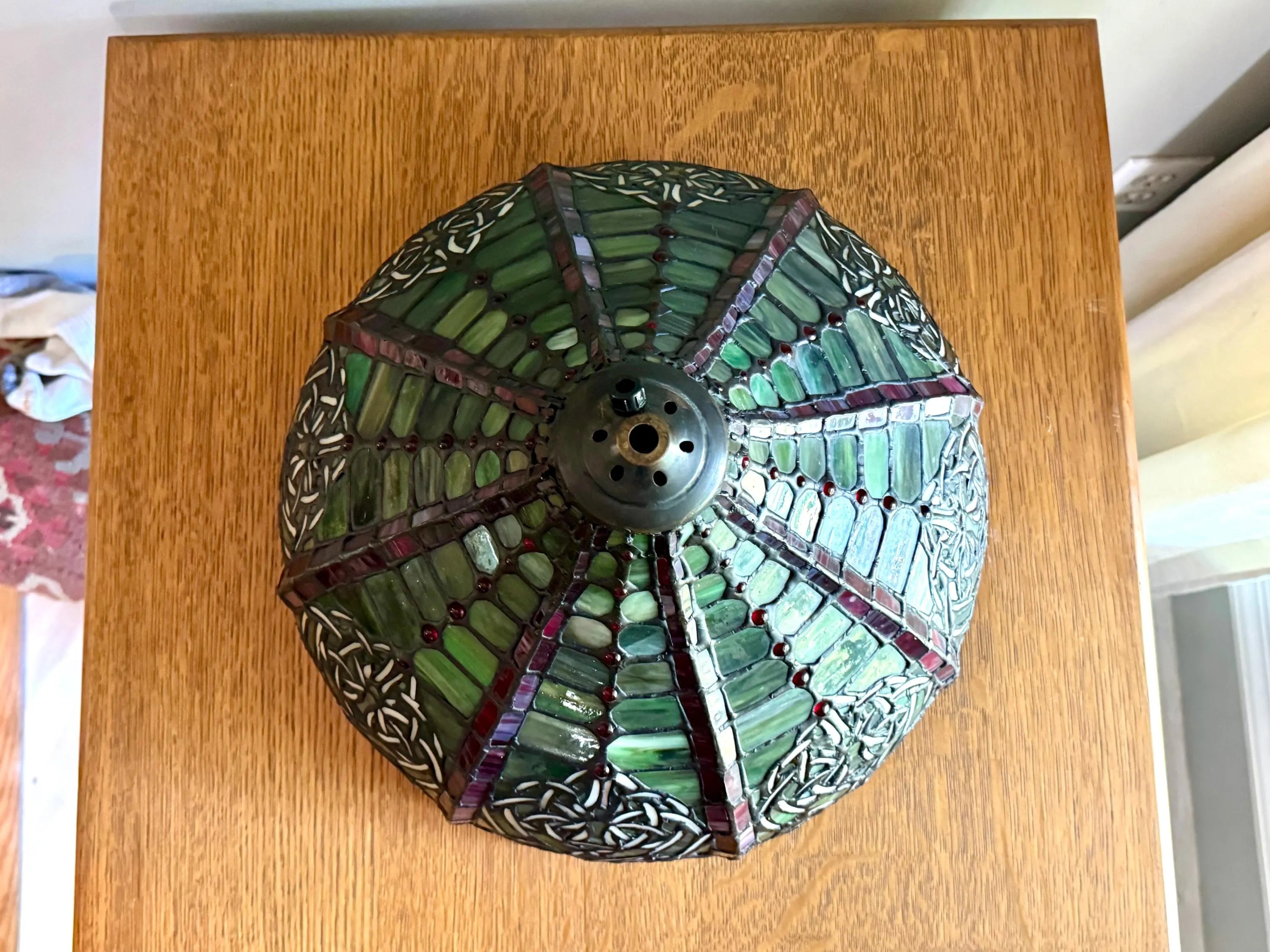 Vintage Large Stained Glass Chandelier Shade | Tiffany Style Stained Glass Lamp Shade | 14" Stained Glass Floral Pendant Lamp Shade Only