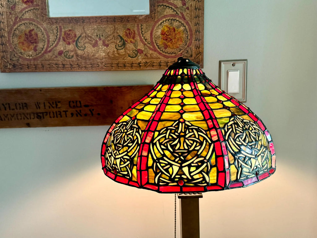 Vintage Large Stained Glass Chandelier Shade | Tiffany Style Stained Glass Lamp Shade | 14" Stained Glass Floral Pendant Lamp Shade Only