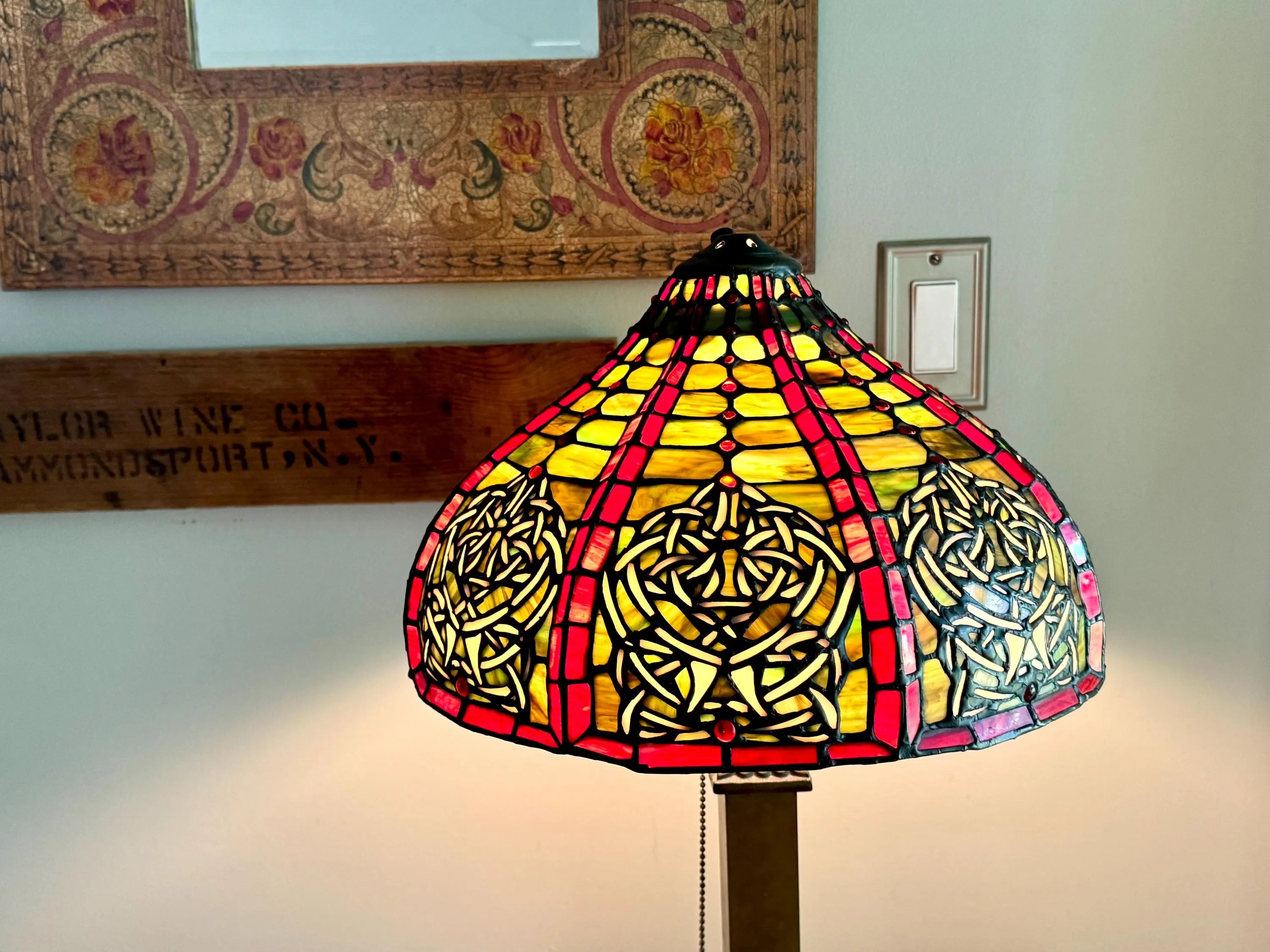 Vintage Large Stained Glass Chandelier Shade | Tiffany Style Stained Glass Lamp Shade | 14" Stained Glass Floral Pendant Lamp Shade Only
