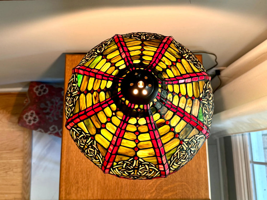Vintage Large Stained Glass Chandelier Shade | Tiffany Style Stained Glass Lamp Shade | 14" Stained Glass Floral Pendant Lamp Shade Only