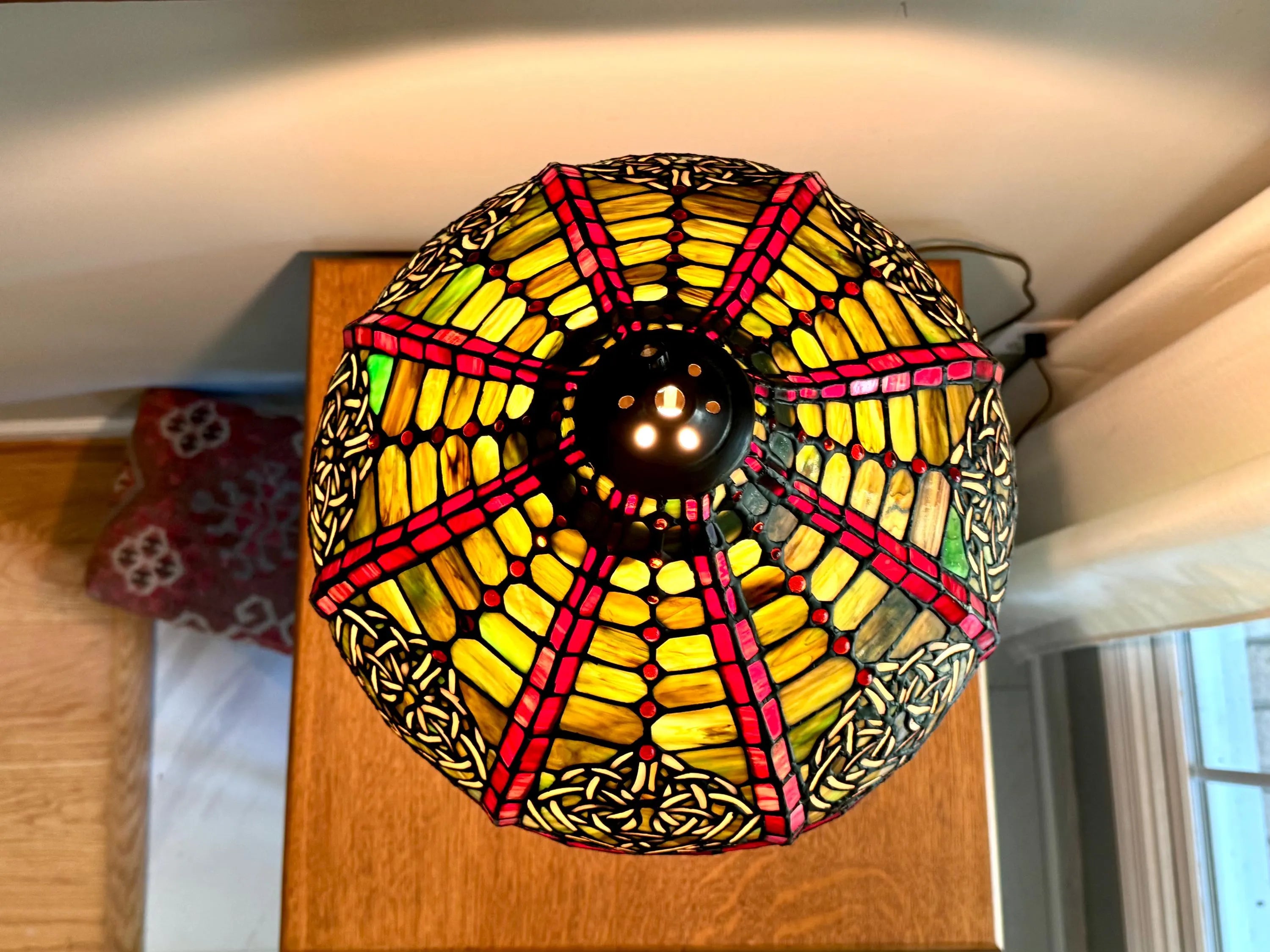 Vintage Large Stained Glass Chandelier Shade | Tiffany Style Stained Glass Lamp Shade | 14" Stained Glass Floral Pendant Lamp Shade Only