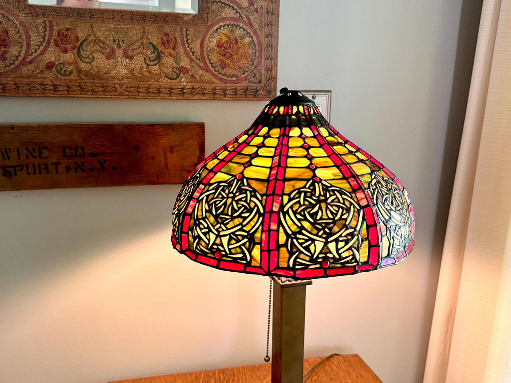 Vintage Large Stained Glass Chandelier Shade | Tiffany Style Stained Glass Lamp Shade | 14" Stained Glass Floral Pendant Lamp Shade Only