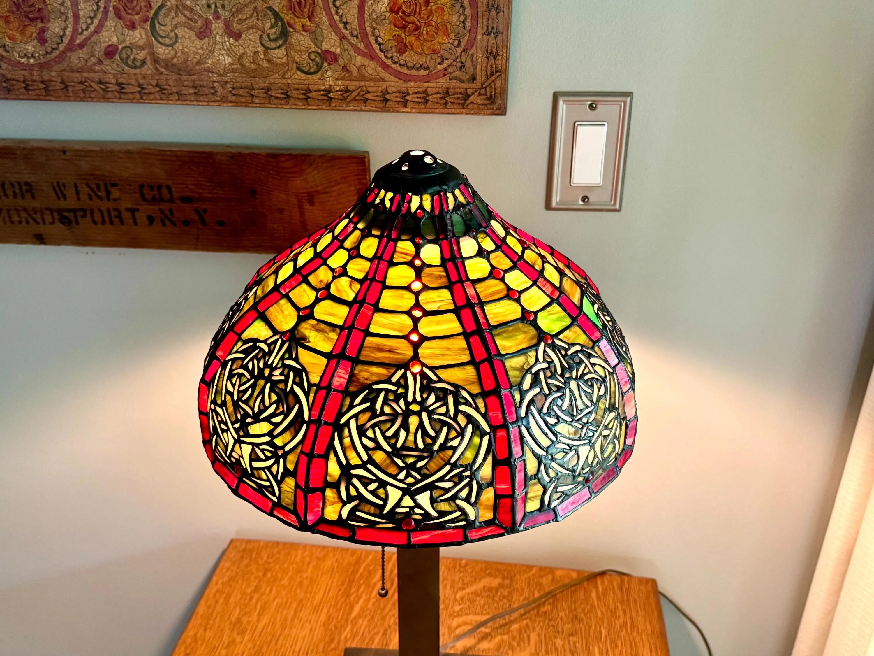 Vintage Large Stained Glass Chandelier Shade | Tiffany Style Stained Glass Lamp Shade | 14" Stained Glass Floral Pendant Lamp Shade Only