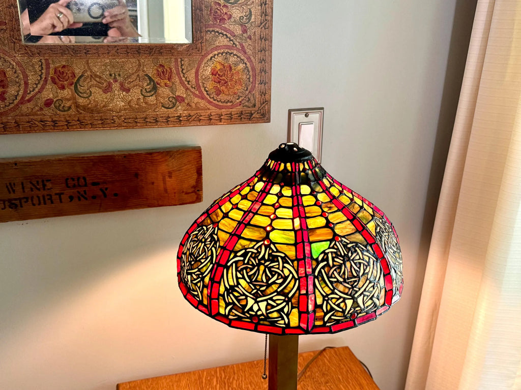 Vintage Large Stained Glass Chandelier Shade | Tiffany Style Stained Glass Lamp Shade | 14" Stained Glass Floral Pendant Lamp Shade Only