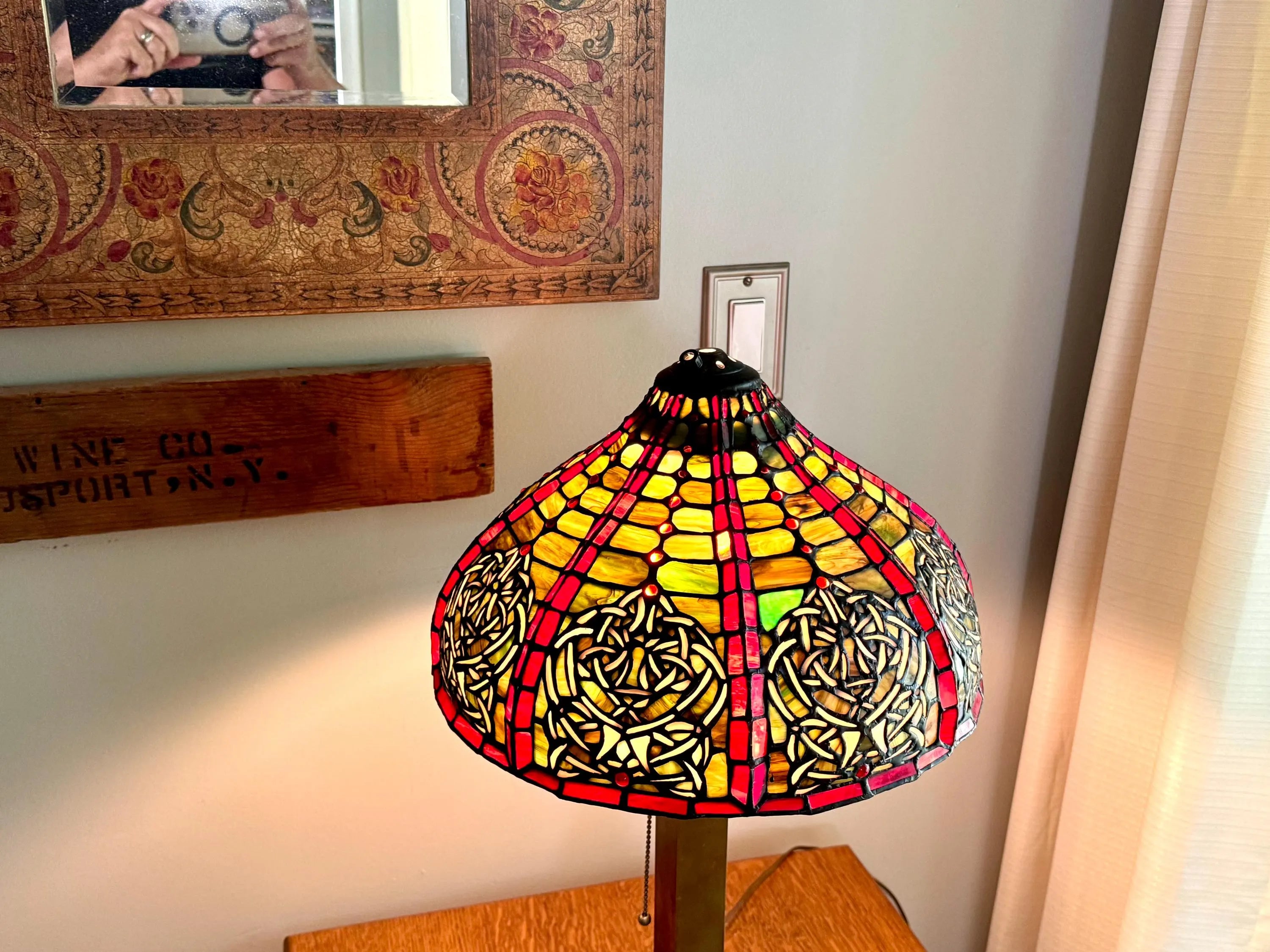 Vintage Large Stained Glass Chandelier Shade | Tiffany Style Stained Glass Lamp Shade | 14" Stained Glass Floral Pendant Lamp Shade Only
