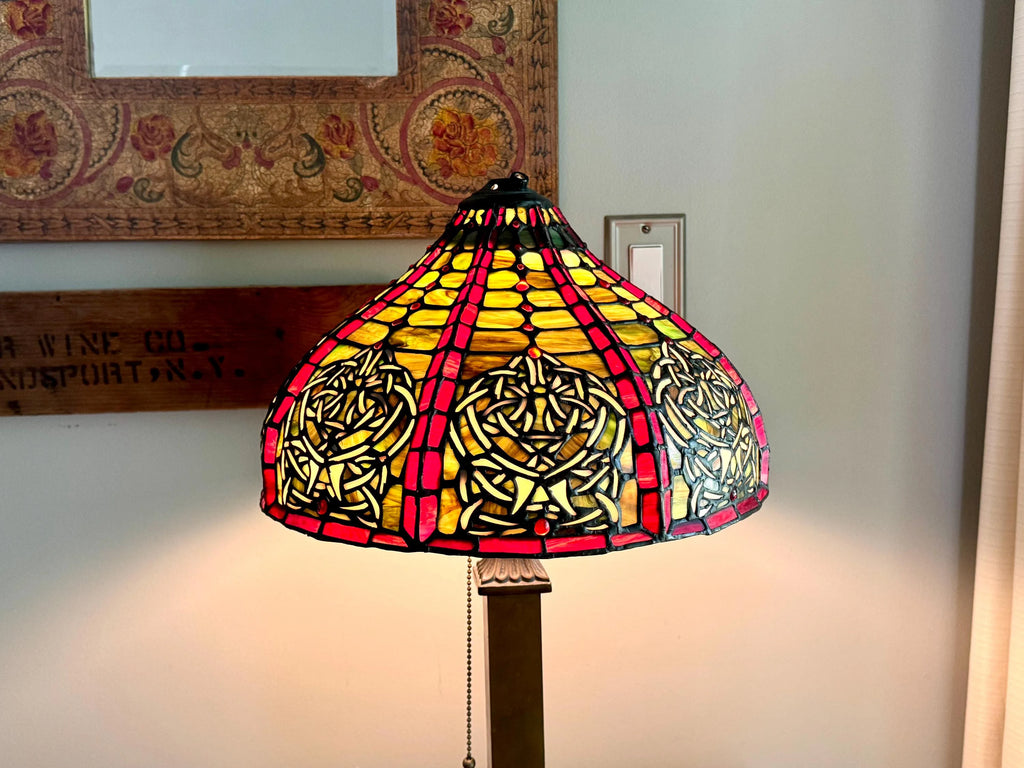 Vintage Large Stained Glass Chandelier Shade | Tiffany Style Stained Glass Lamp Shade | 14" Stained Glass Floral Pendant Lamp Shade Only