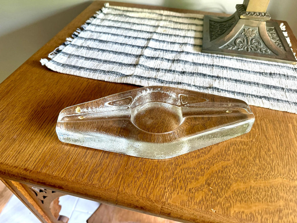 Vintage Blenko Cigar Ashtray | Blenko Ice Glass Cigar Ash Tray | Clear Glass Ashtray | MCM Blenko Ashtray | Heavy Glass Cigar Ashtray |