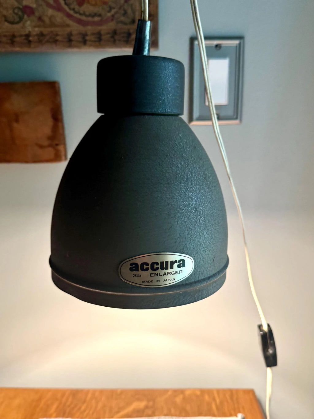 Repurposed Accura Enlarger Lamp | Coned Shade Hanging Lamp | Photography Pendant Lamp | Brown Accura 35 Enlarger Lamp