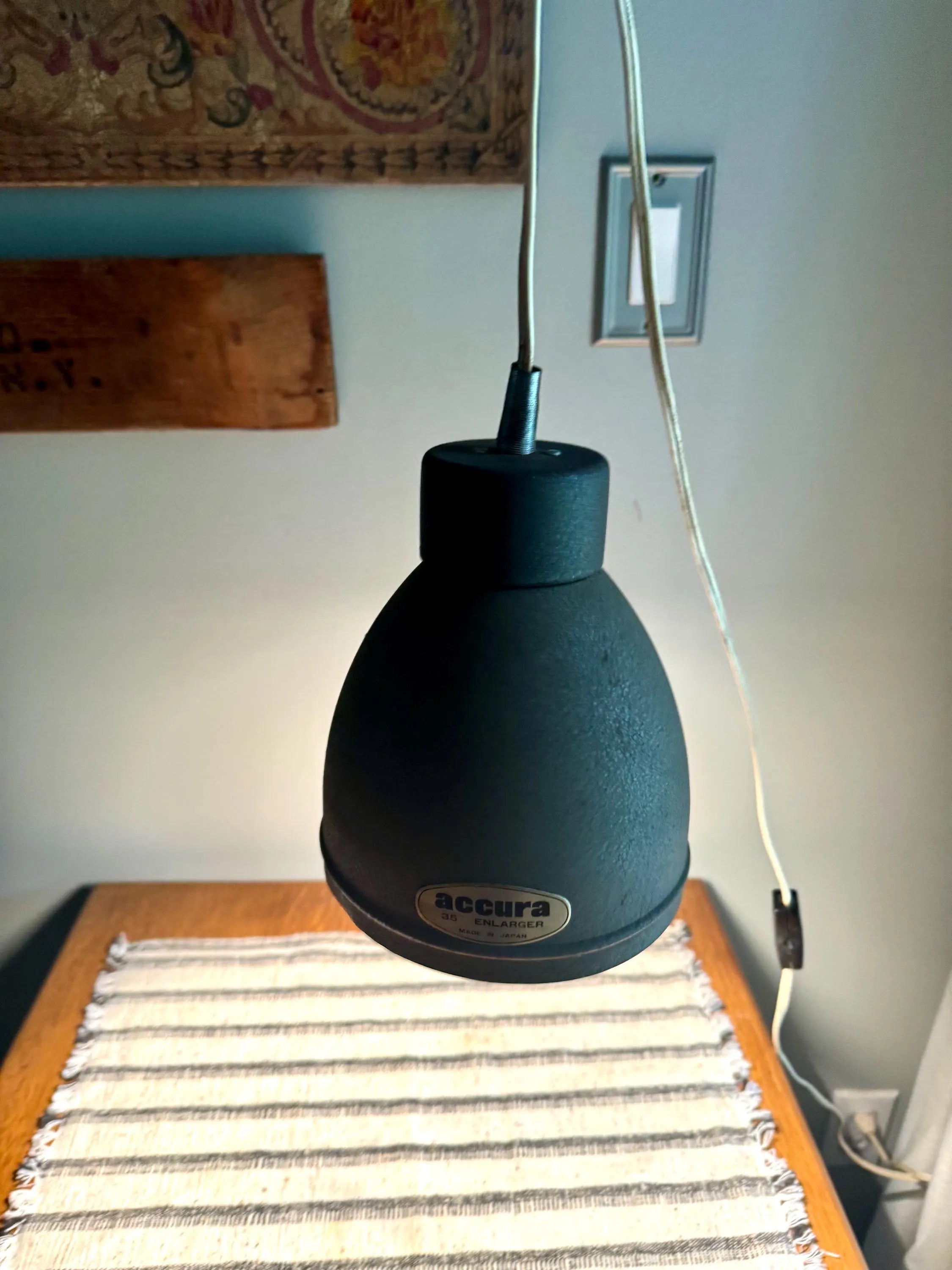 Repurposed Accura Enlarger Lamp | Coned Shade Hanging Lamp | Photography Pendant Lamp | Brown Accura 35 Enlarger Lamp