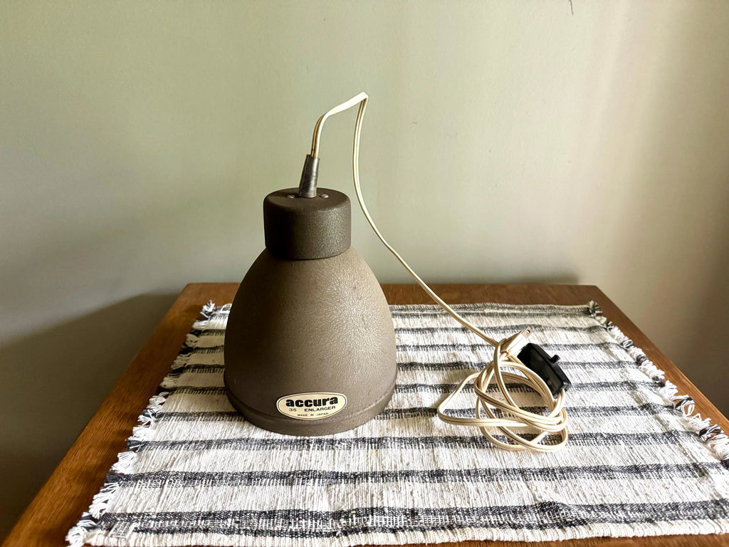 Repurposed Accura Enlarger Lamp | Coned Shade Hanging Lamp | Photography Pendant Lamp | Brown Accura 35 Enlarger Lamp